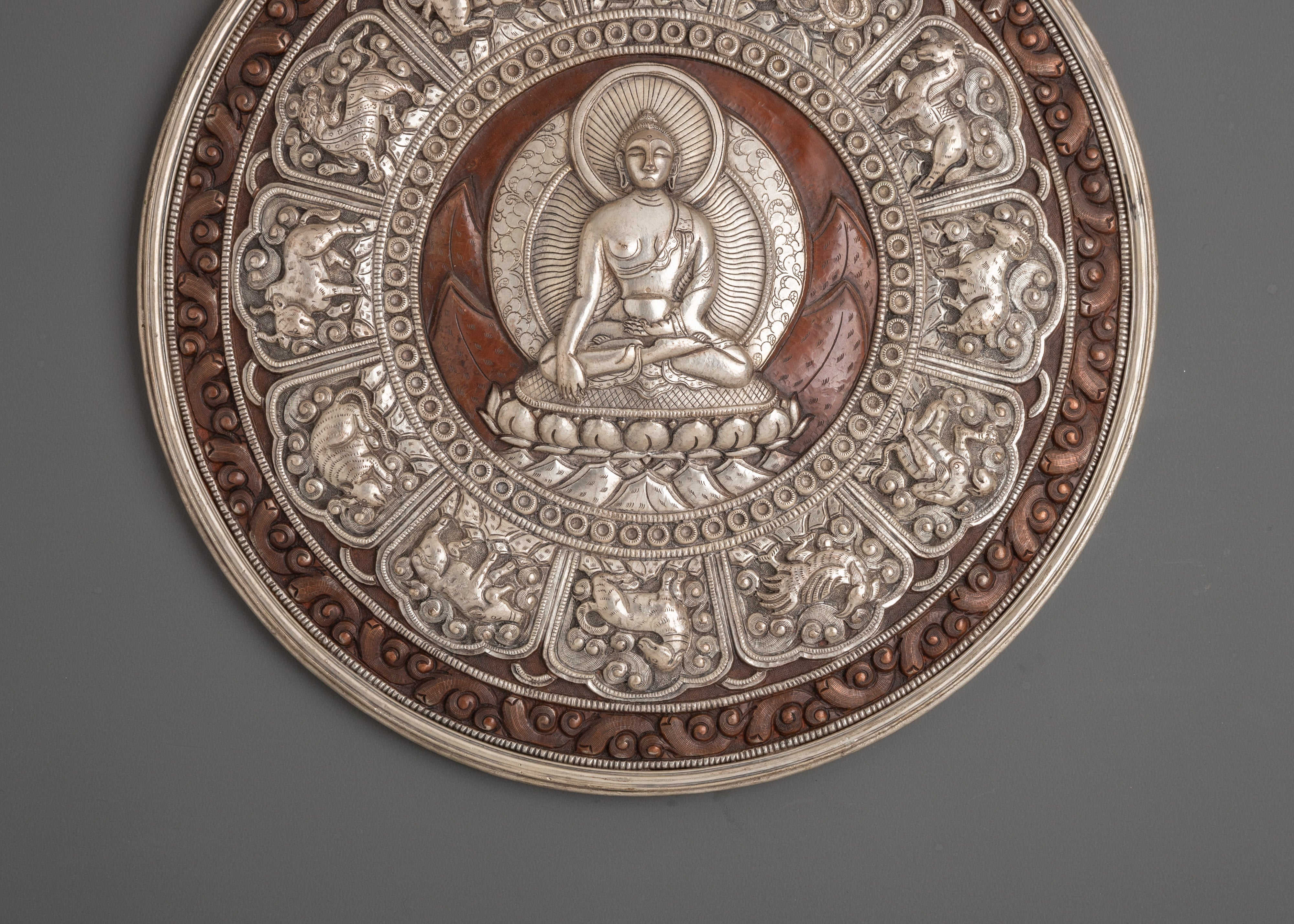 Shakyamuni Buddha Wall Hanging with 12 Zodiac Signs | Sacred Buddhist Wall Decor