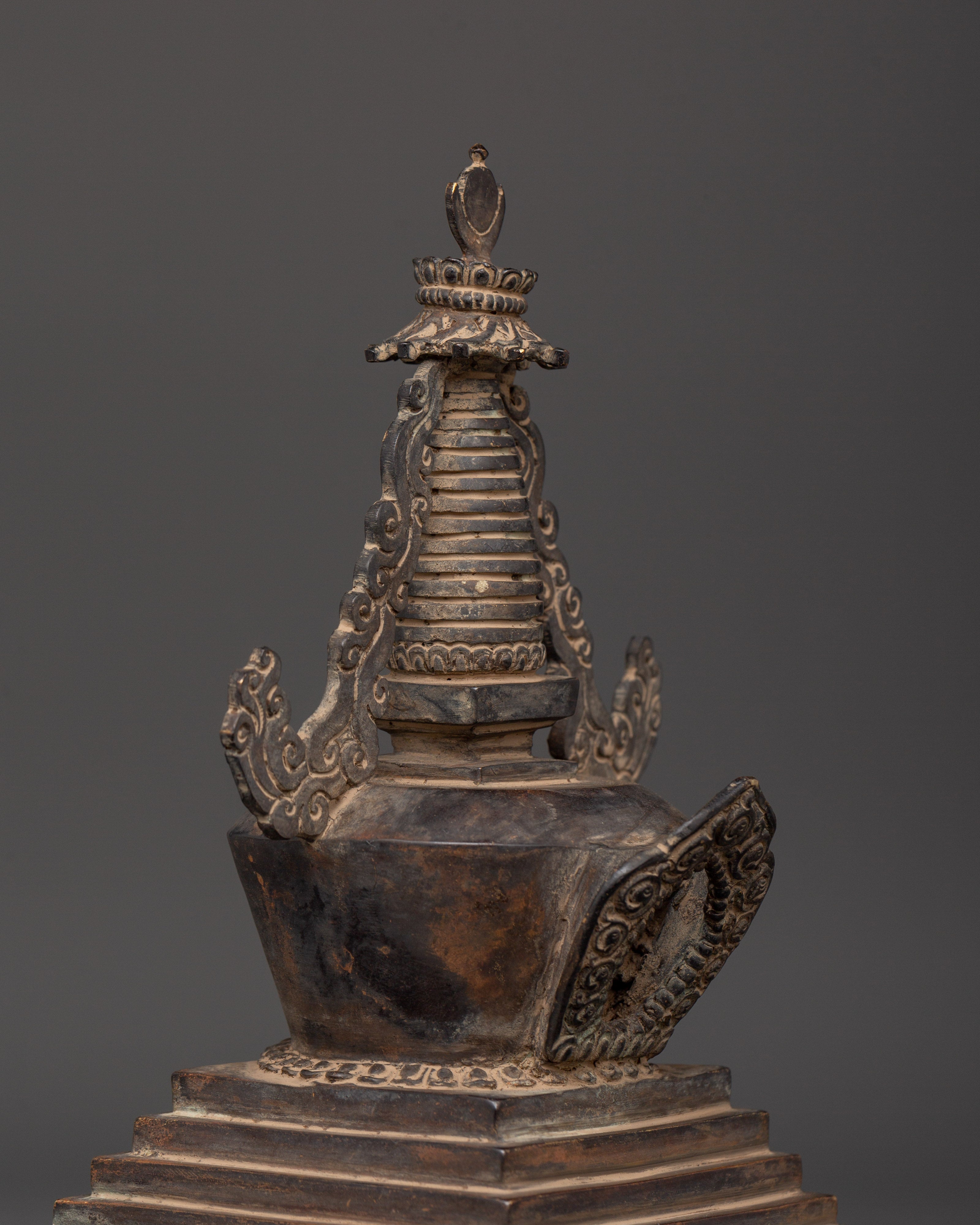 Oxidized Copper Antique Finish Stupa | Tibetan Buddhist Decor