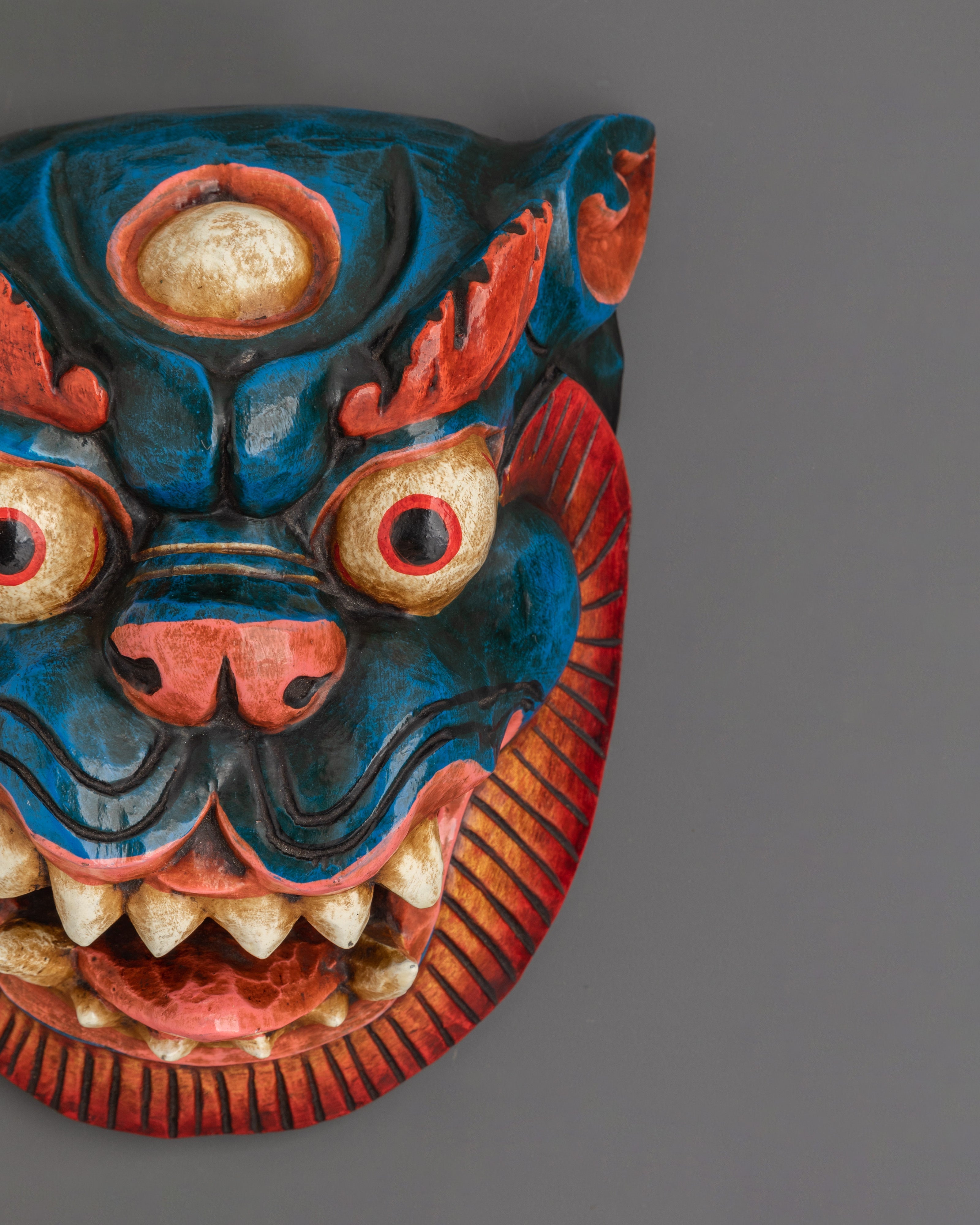 Buddhist Wooden Mask Hanging Of Snow Lion | Tibetan Spiritual Protector
