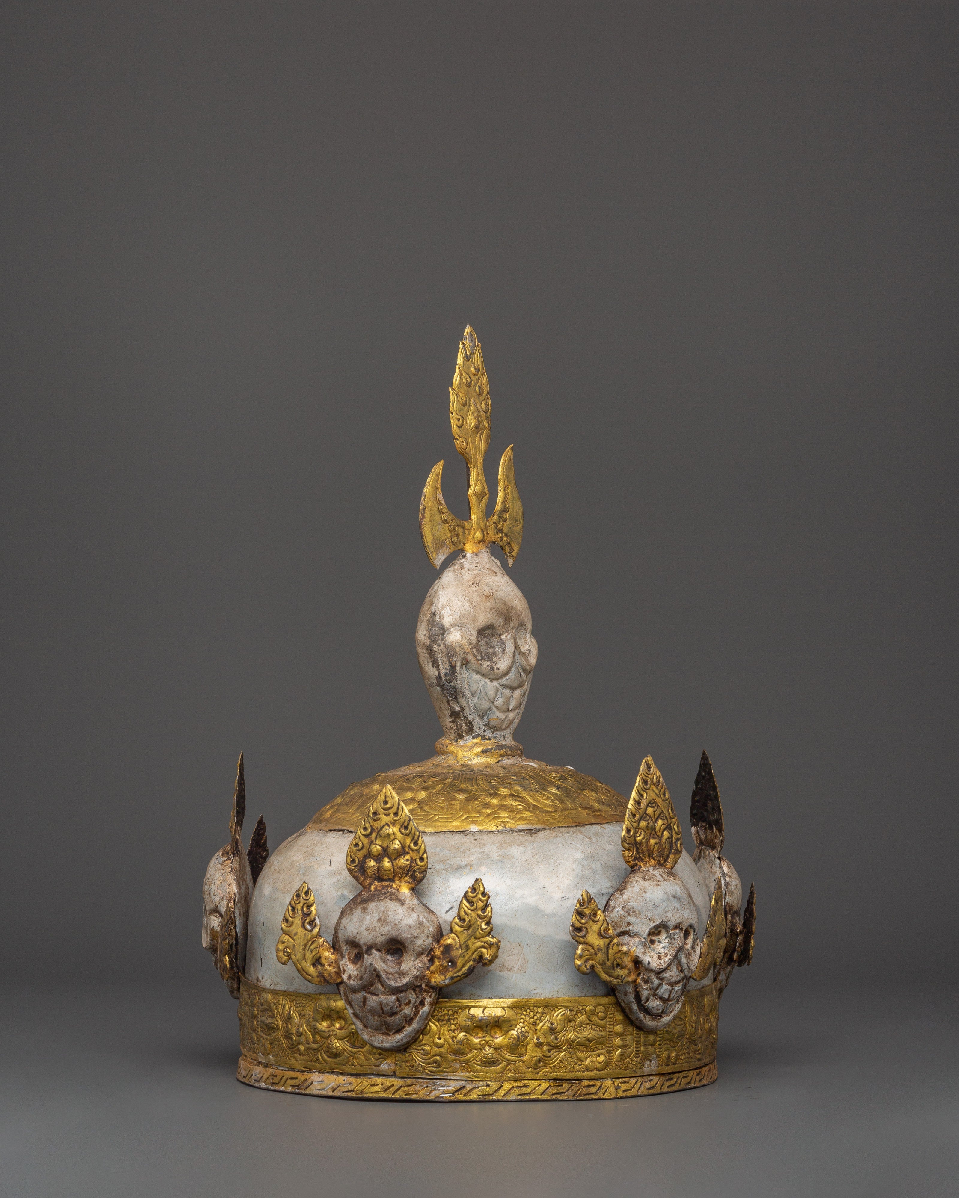 Tibetan Ritual Iron Skull Crown | Tantric Buddhist Sacred Symbol