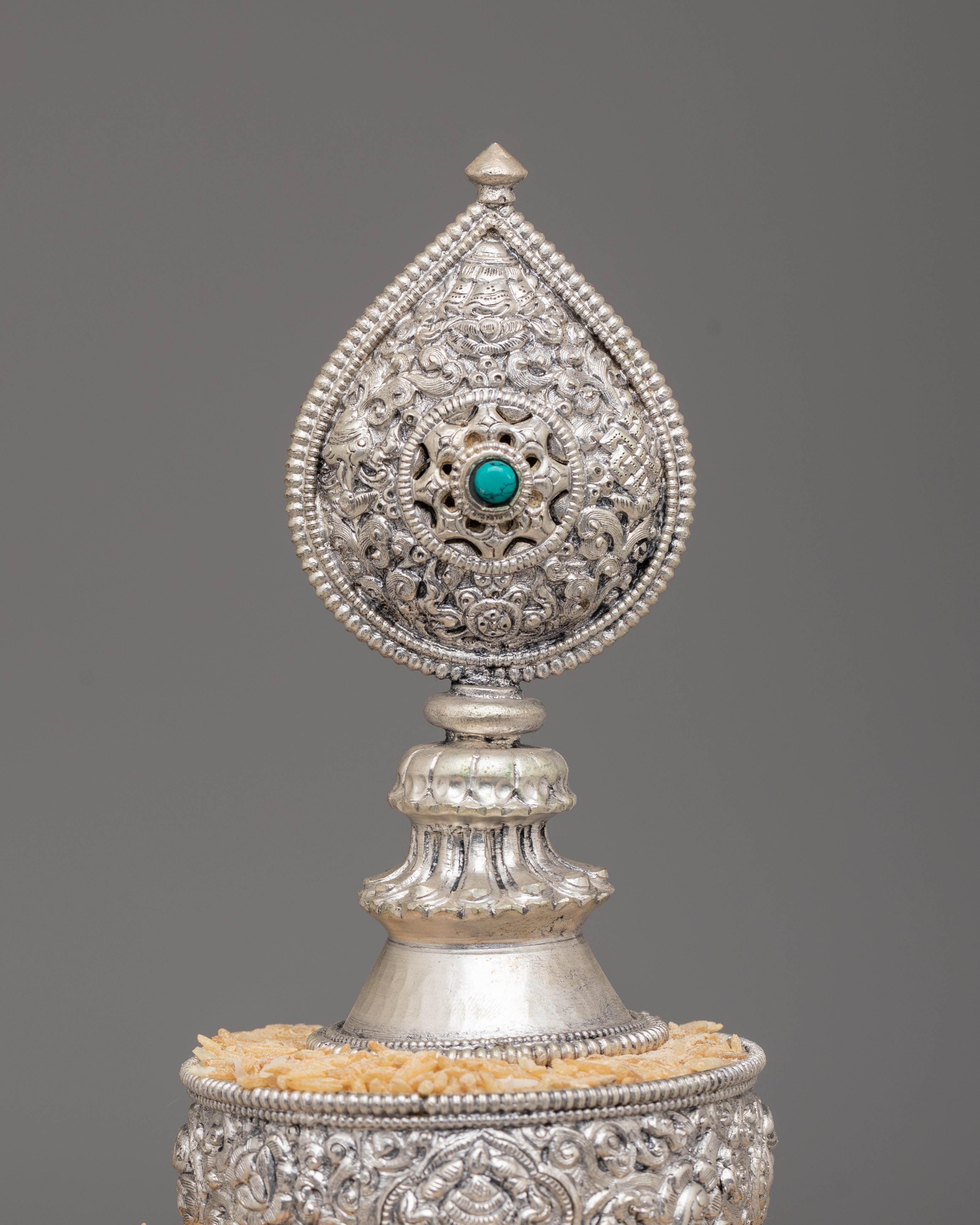 Traditional Tibetan Ritual Mandala | Silver Frame and Gemstones