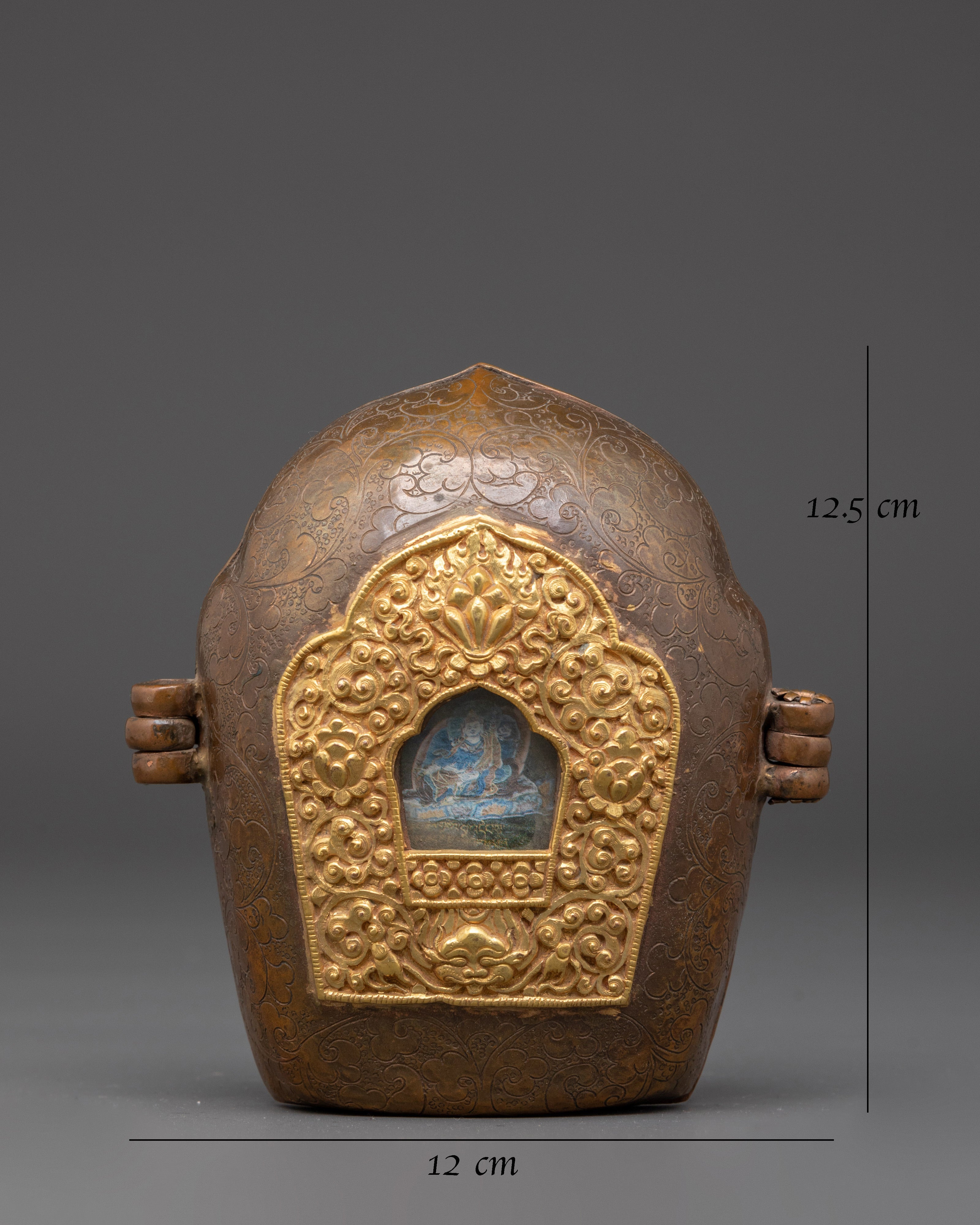 Handmade Religious Ghau Box | Copper and Gold Gilded Tibetan Box