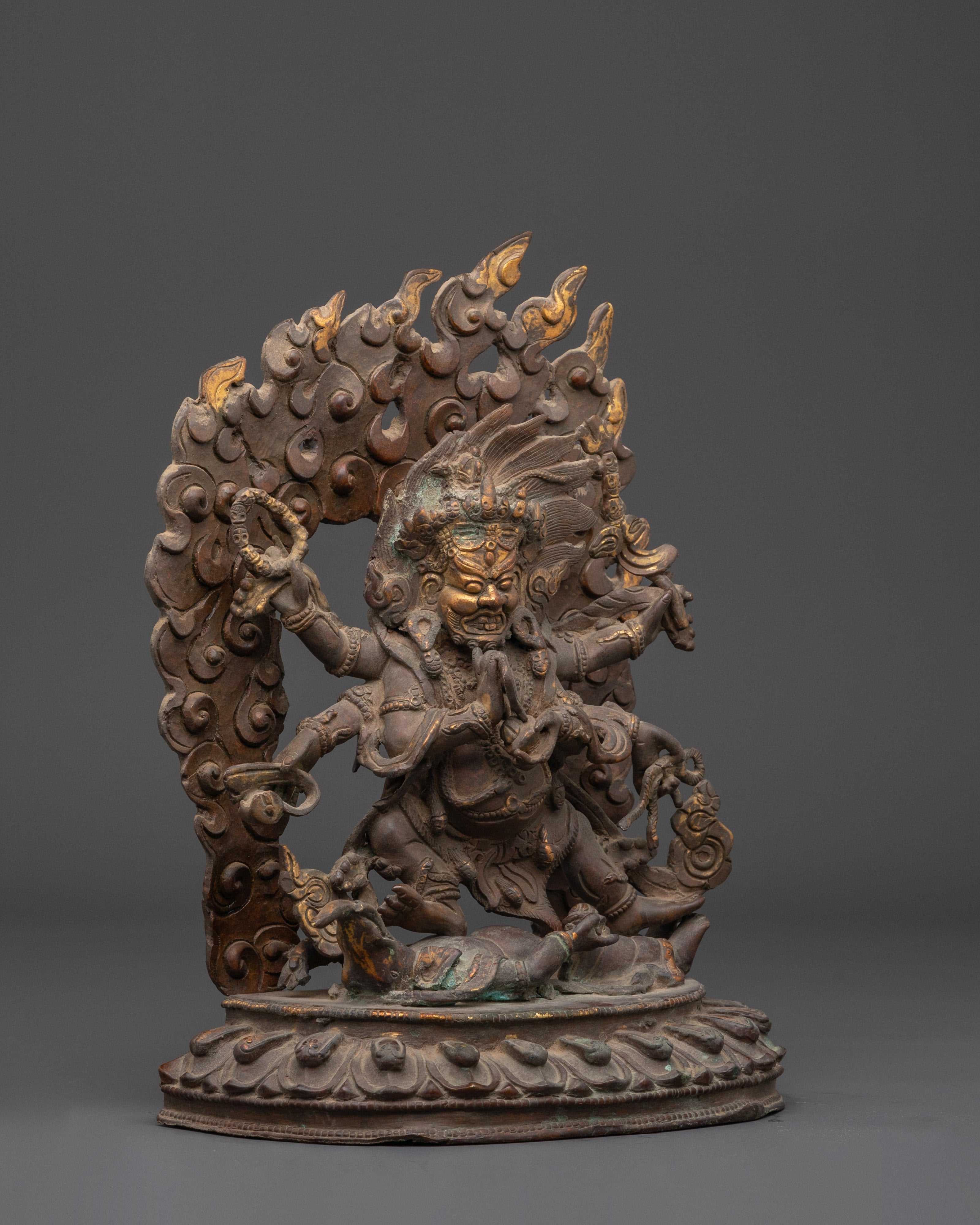 Handmade Six-Armed Mahakala Statue | Copper Body Statue
