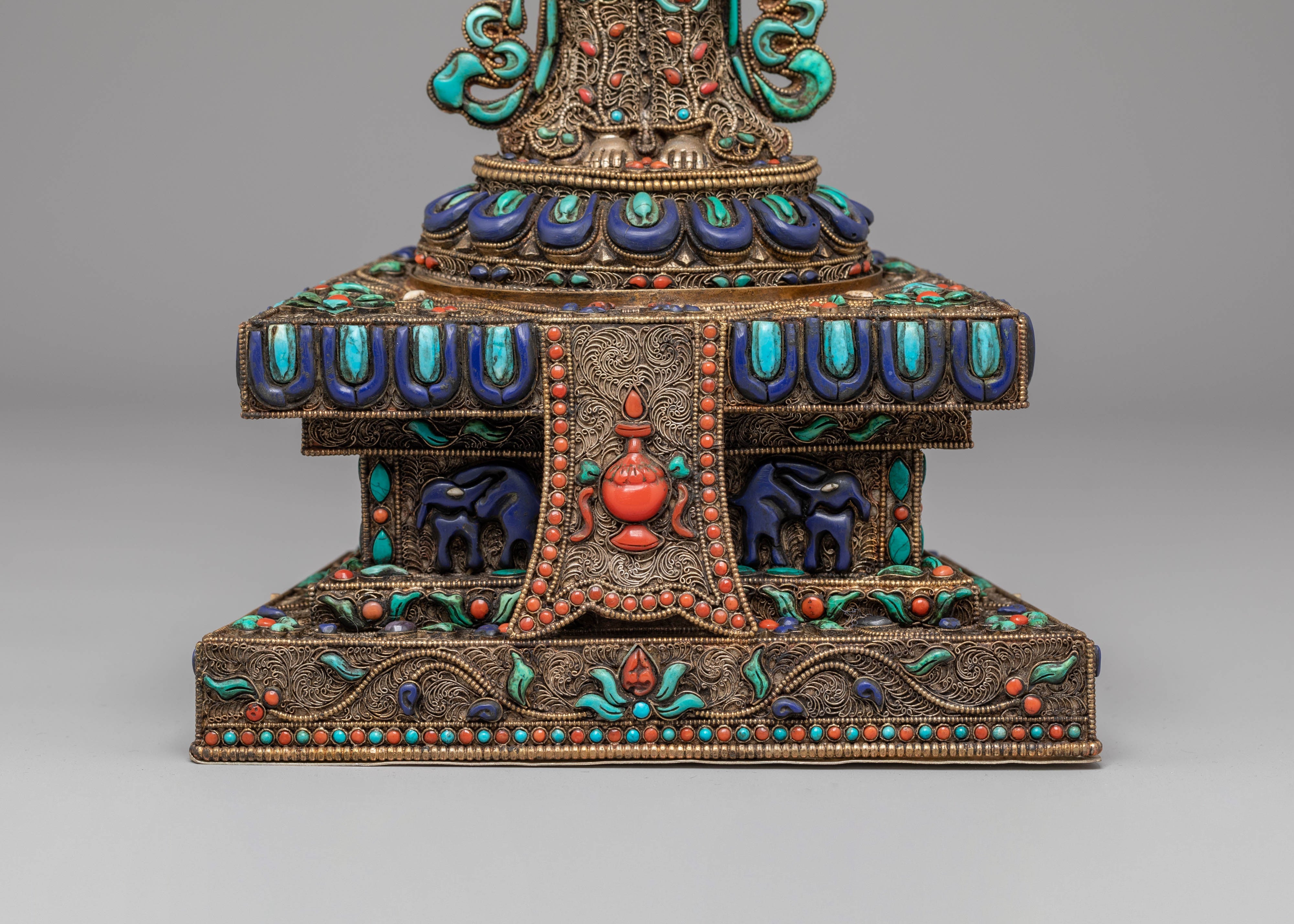 Divine Bodhisattva Standing Chenrezig Statue | Copper & Silver Plated Art