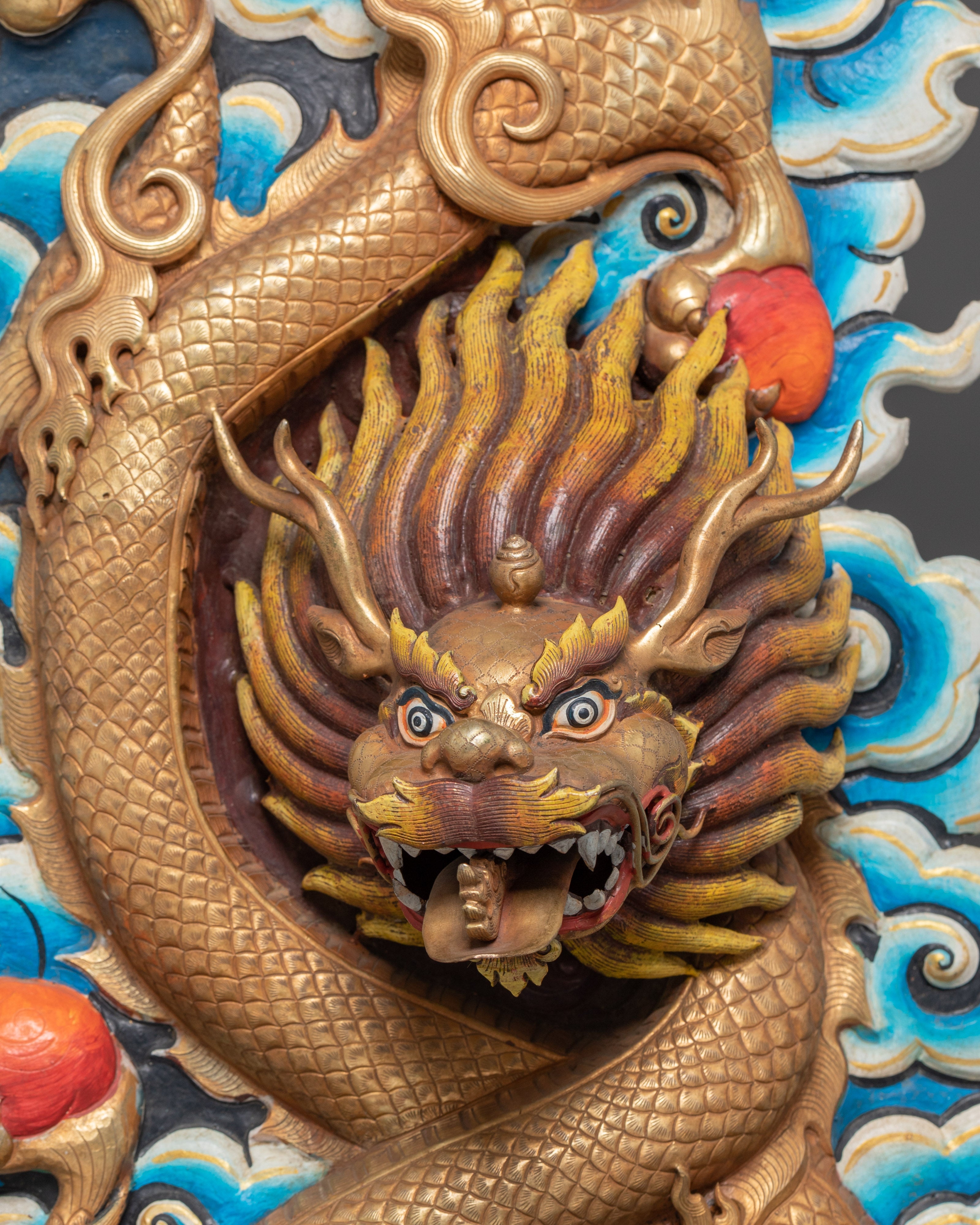 Handcrafted Dragon Wall Hanging | Intricate Cloud & Fire Design for Unique Home Decor
