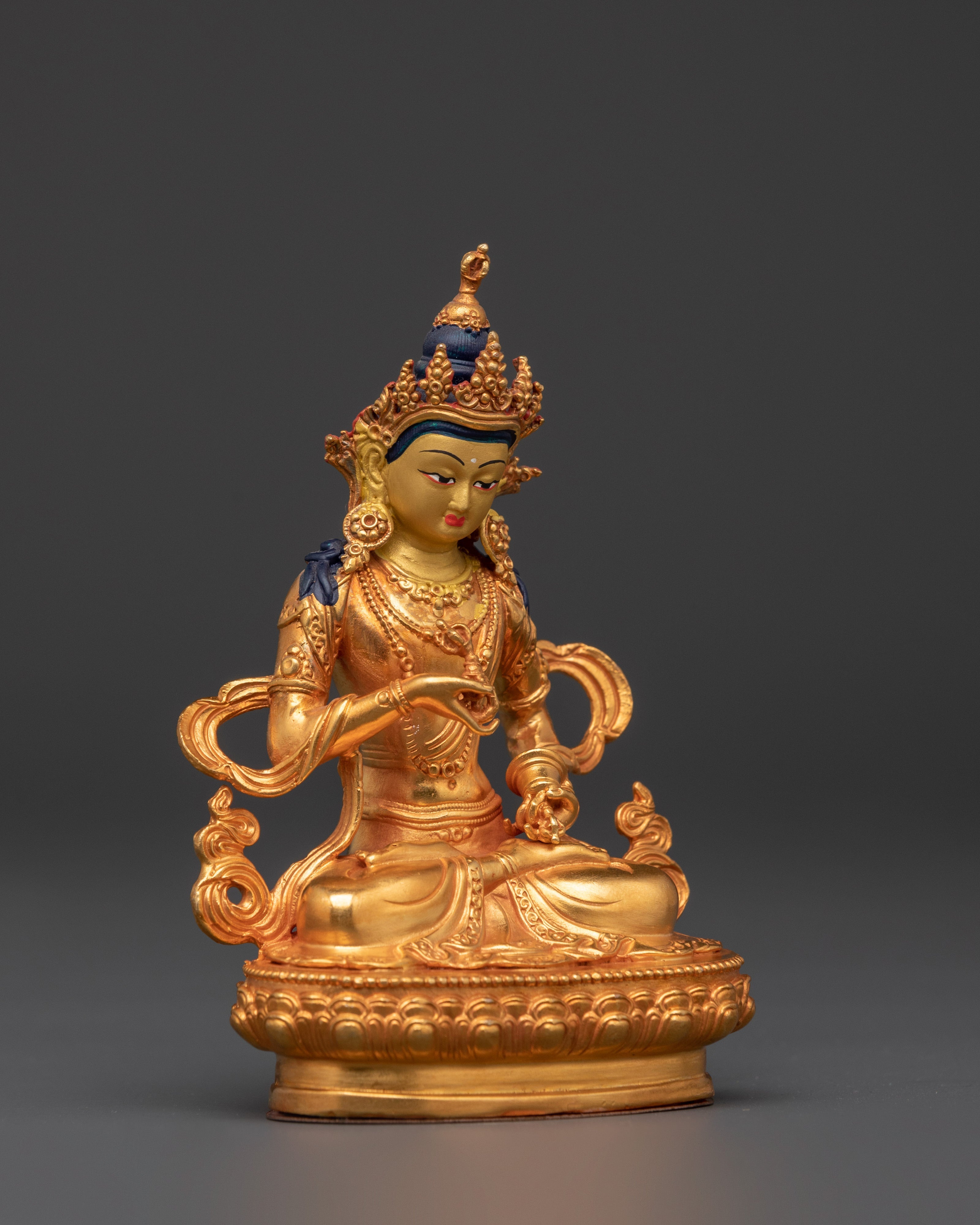 Vajrasattva Copper Sculpture | Gold-Plated Buddhist Deity Holding Vajra & Bell