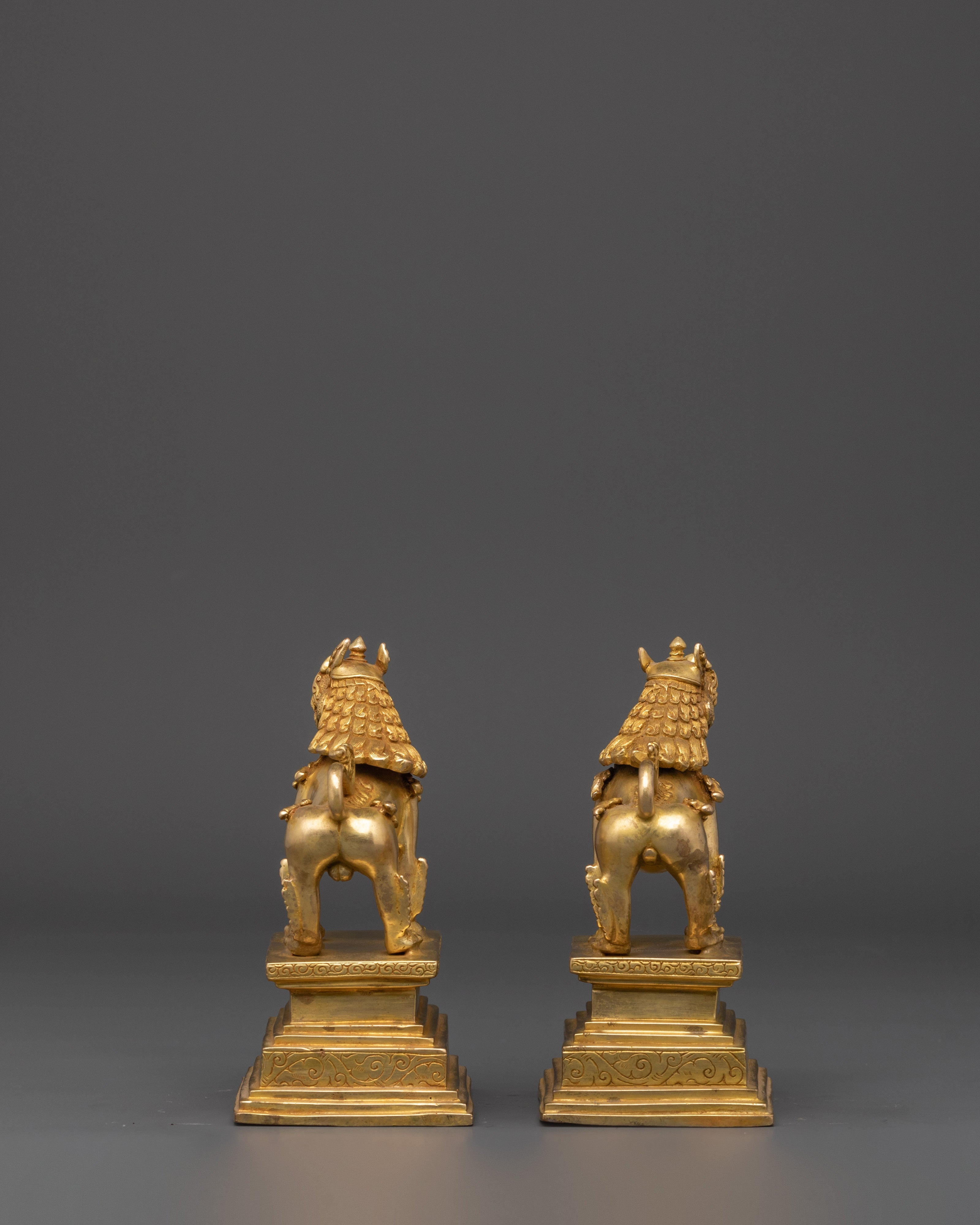Gold Plated Lion Statue Set | Set of Two Temple Guardians