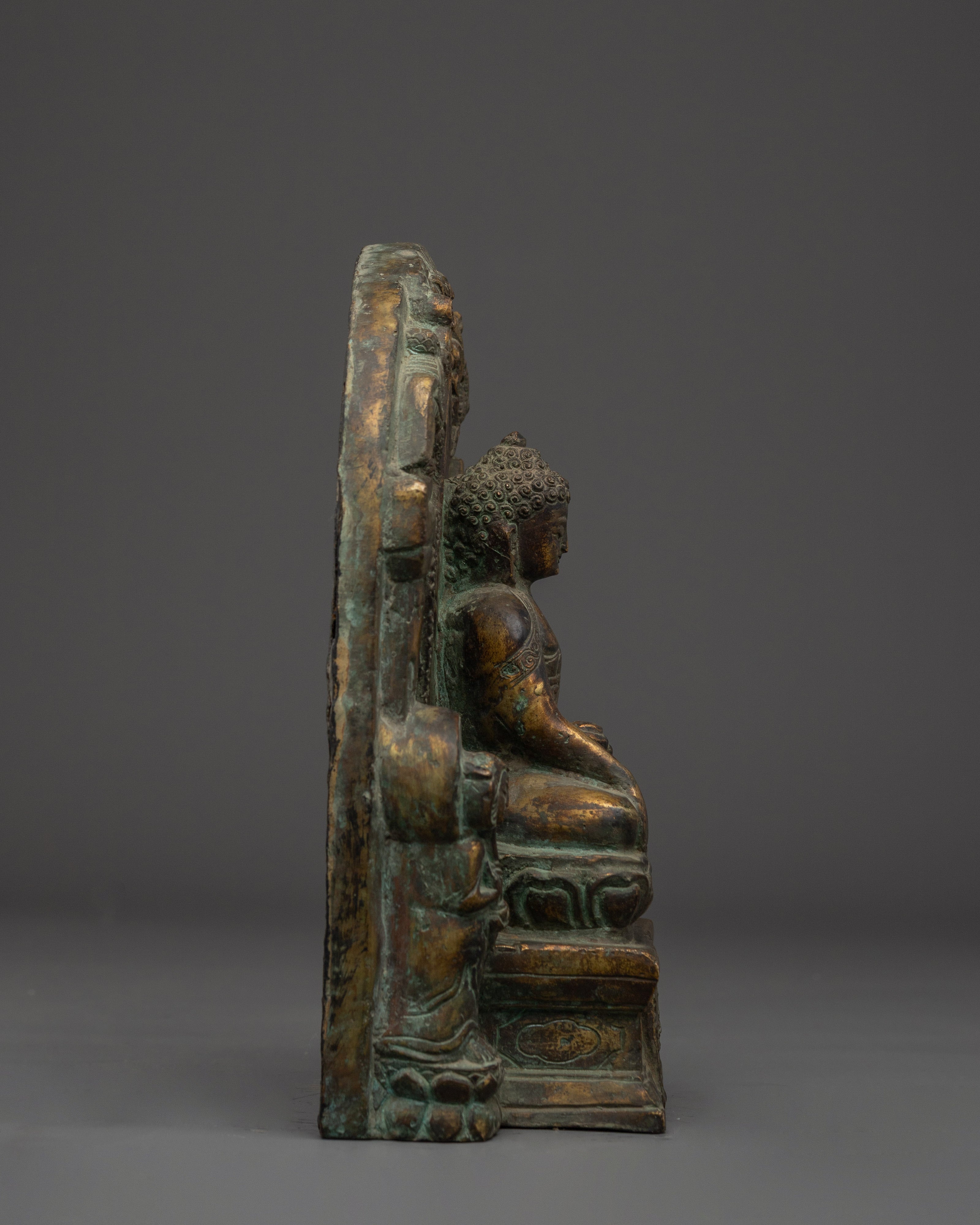 Figurine of Shakyamuni Buddha on Throne | Copper Sculpture