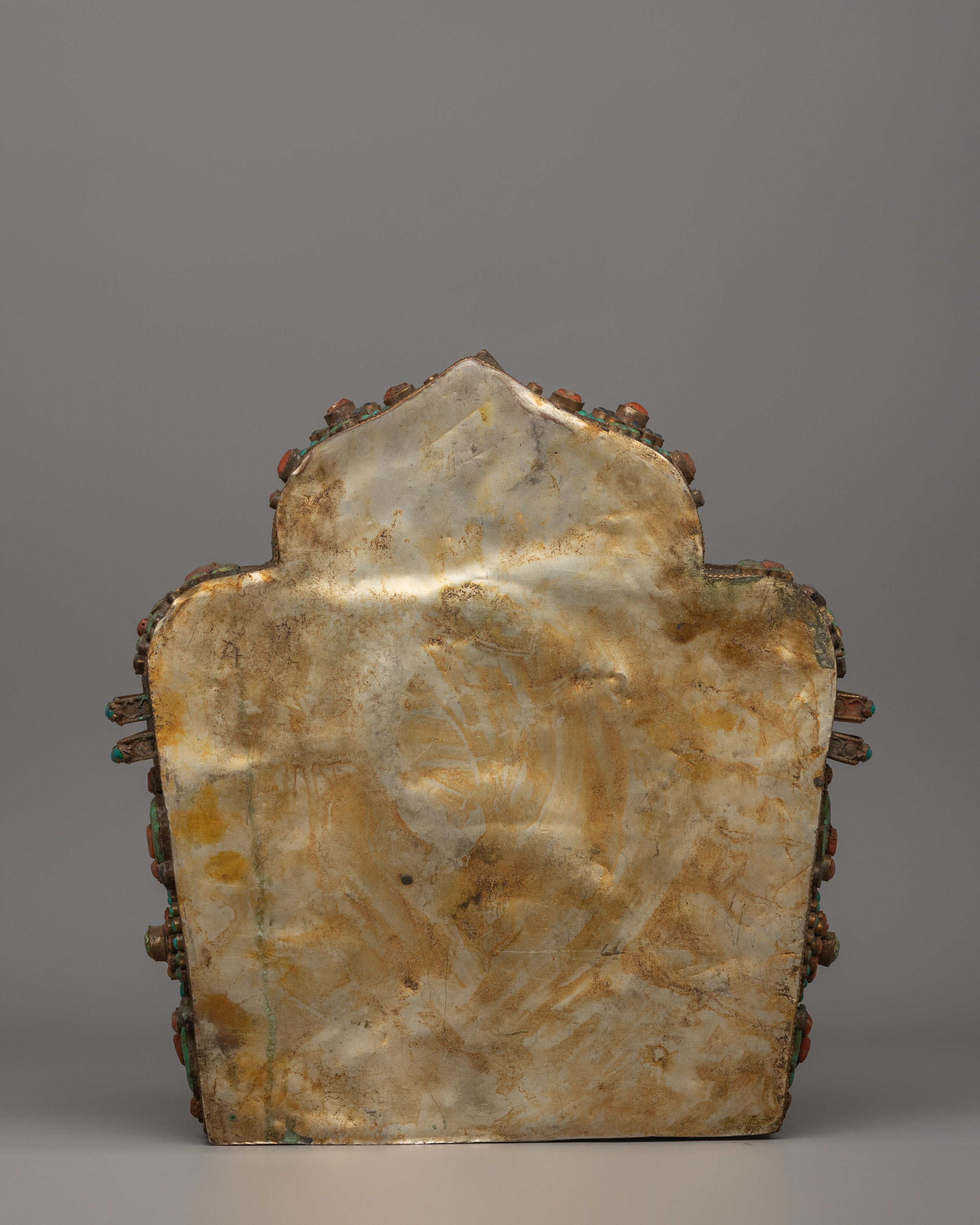 Chenrezig Ghau Box with Turquoise and Coral | Tibetan Amulet Box