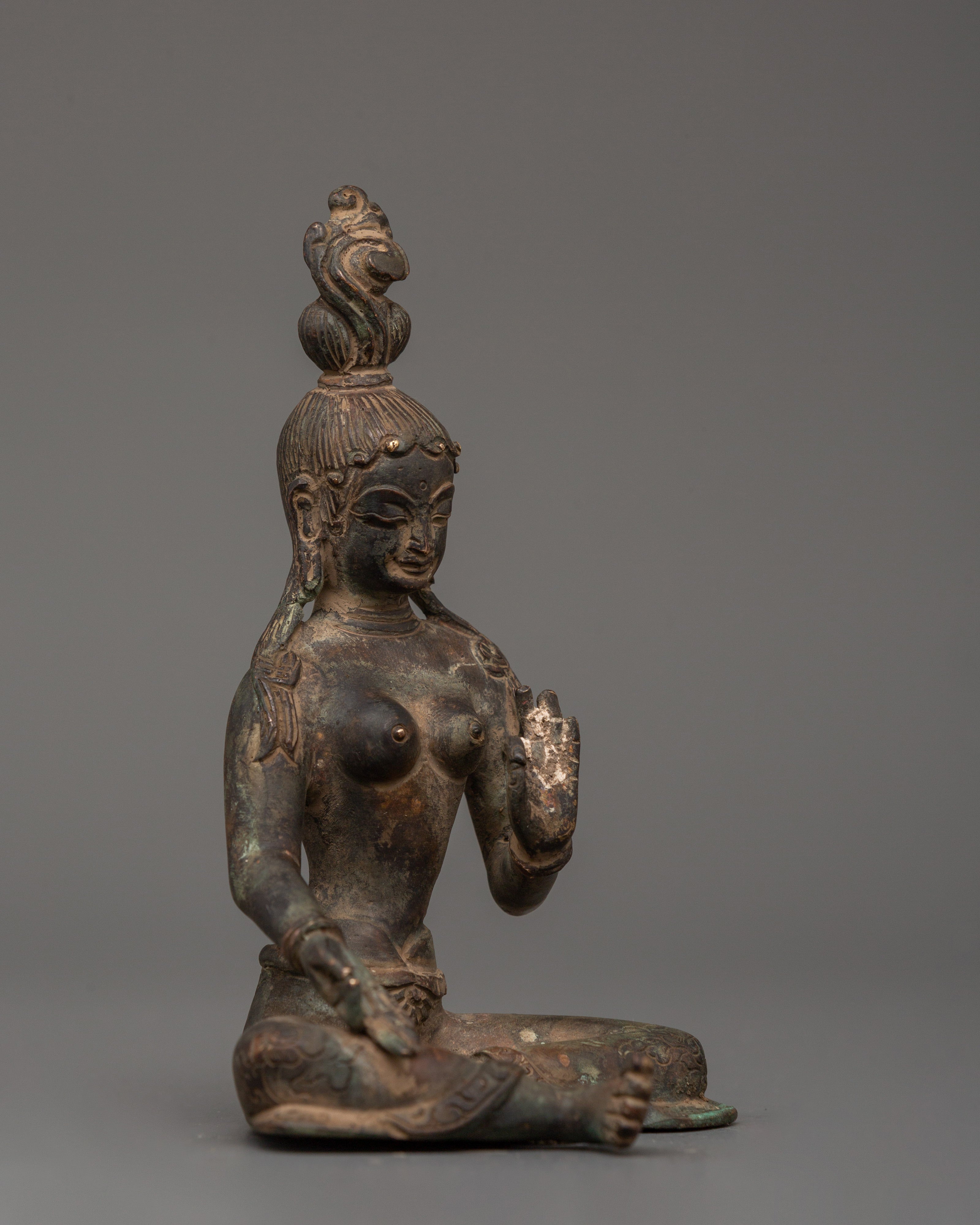 Green Tara Statue in Antique Copper Finish | Tibetan Goddess of Compassion & Protection