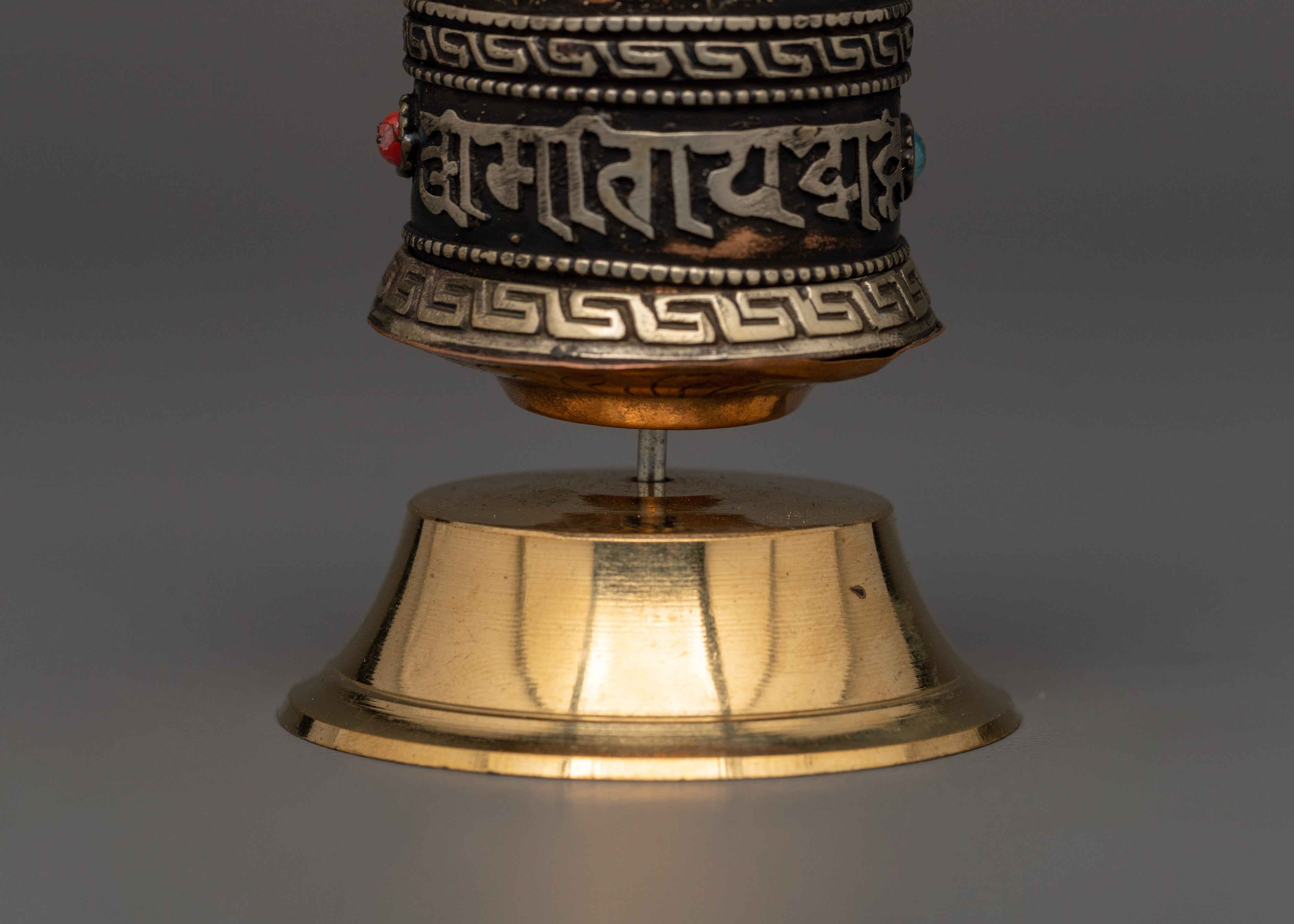 Tibetan Prayer Wheel with Coral | Buddhist Altar Decor for Meditation
