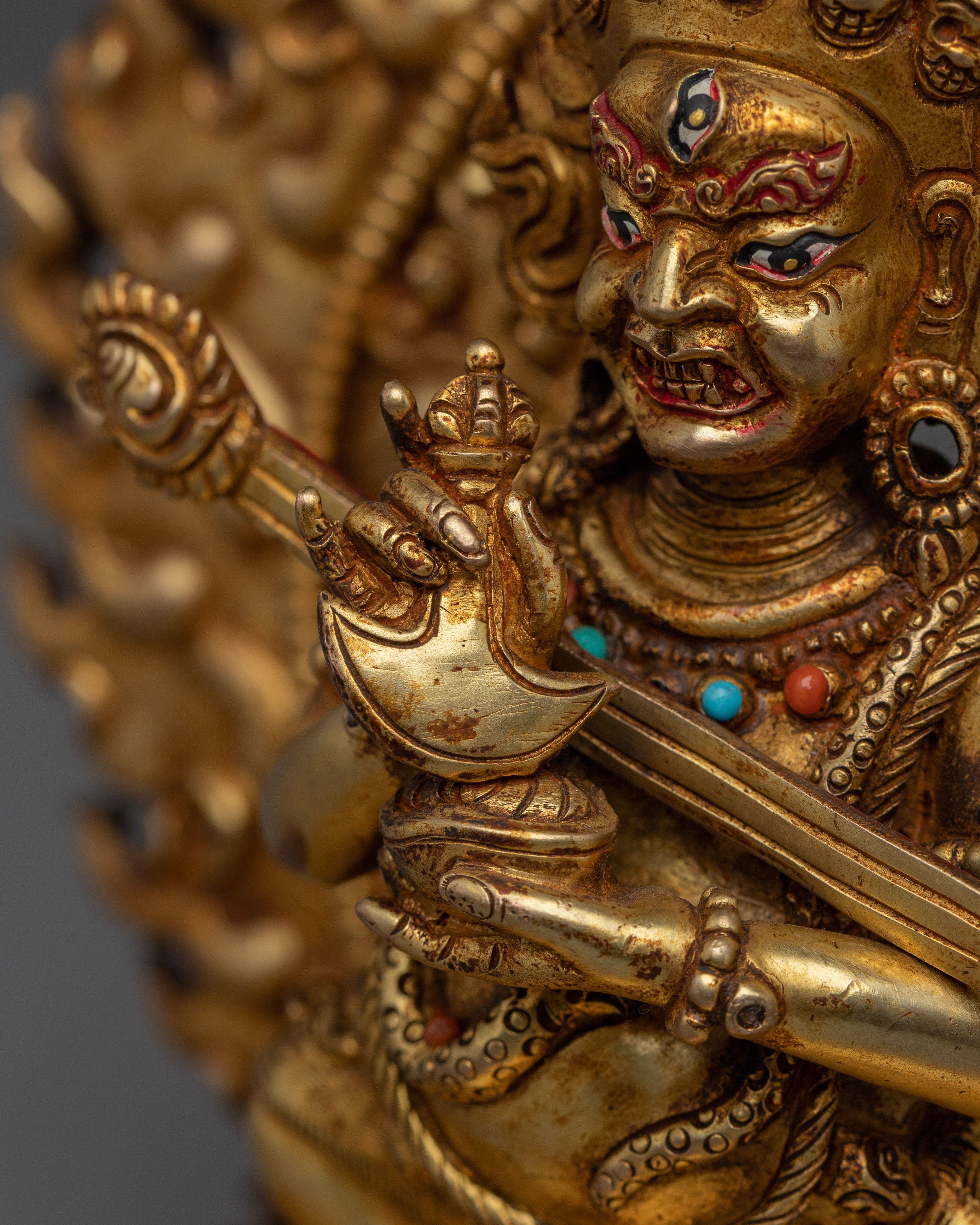 Golden Sakya Mahakala Statue | Guardian of the Dharma