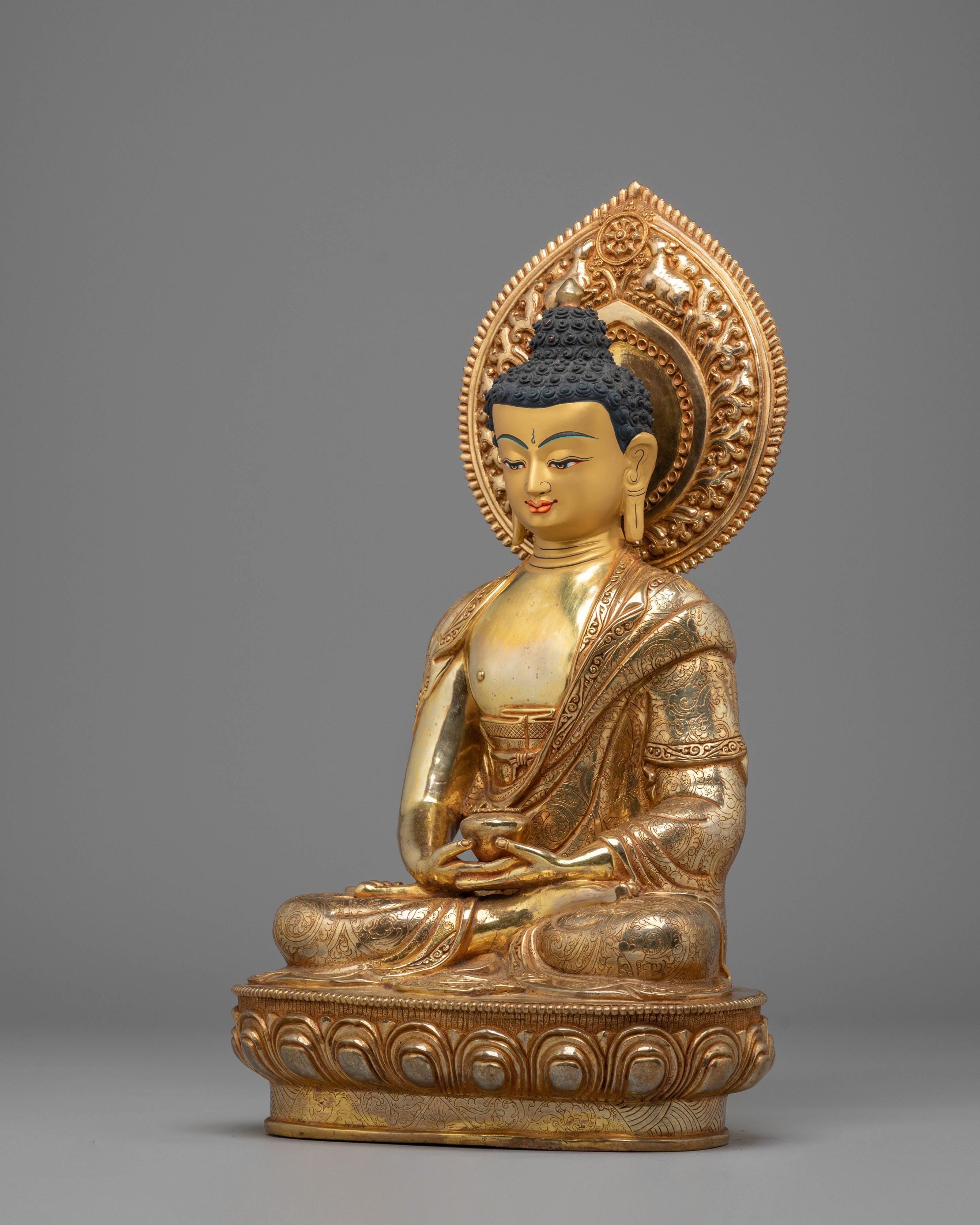Handcrafted Amitabha Buddha Statue with Copper Body and 24K Gold Gilding