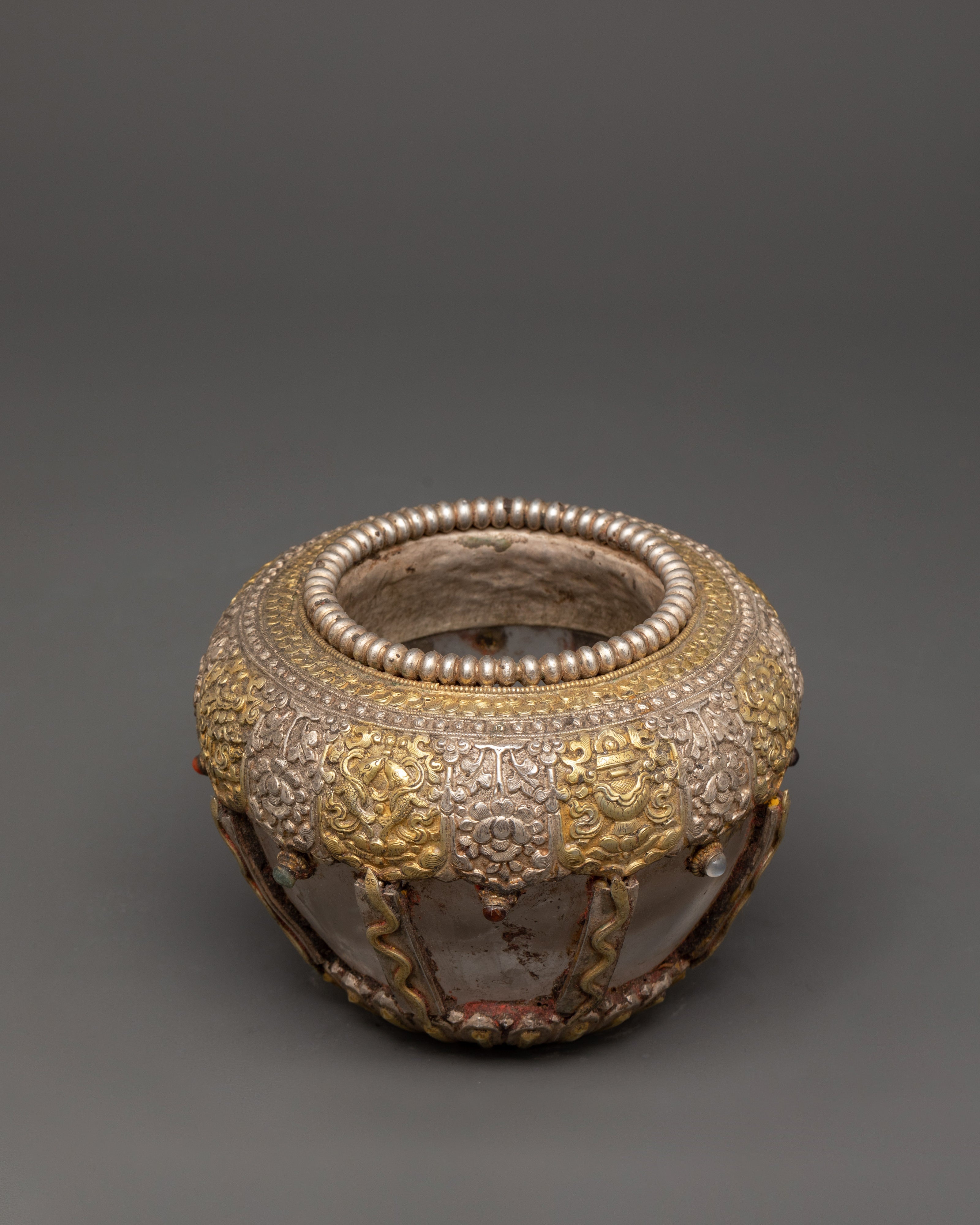 Gold-Plated Tibetan Golpa | Crystal Body with Sacred Stones