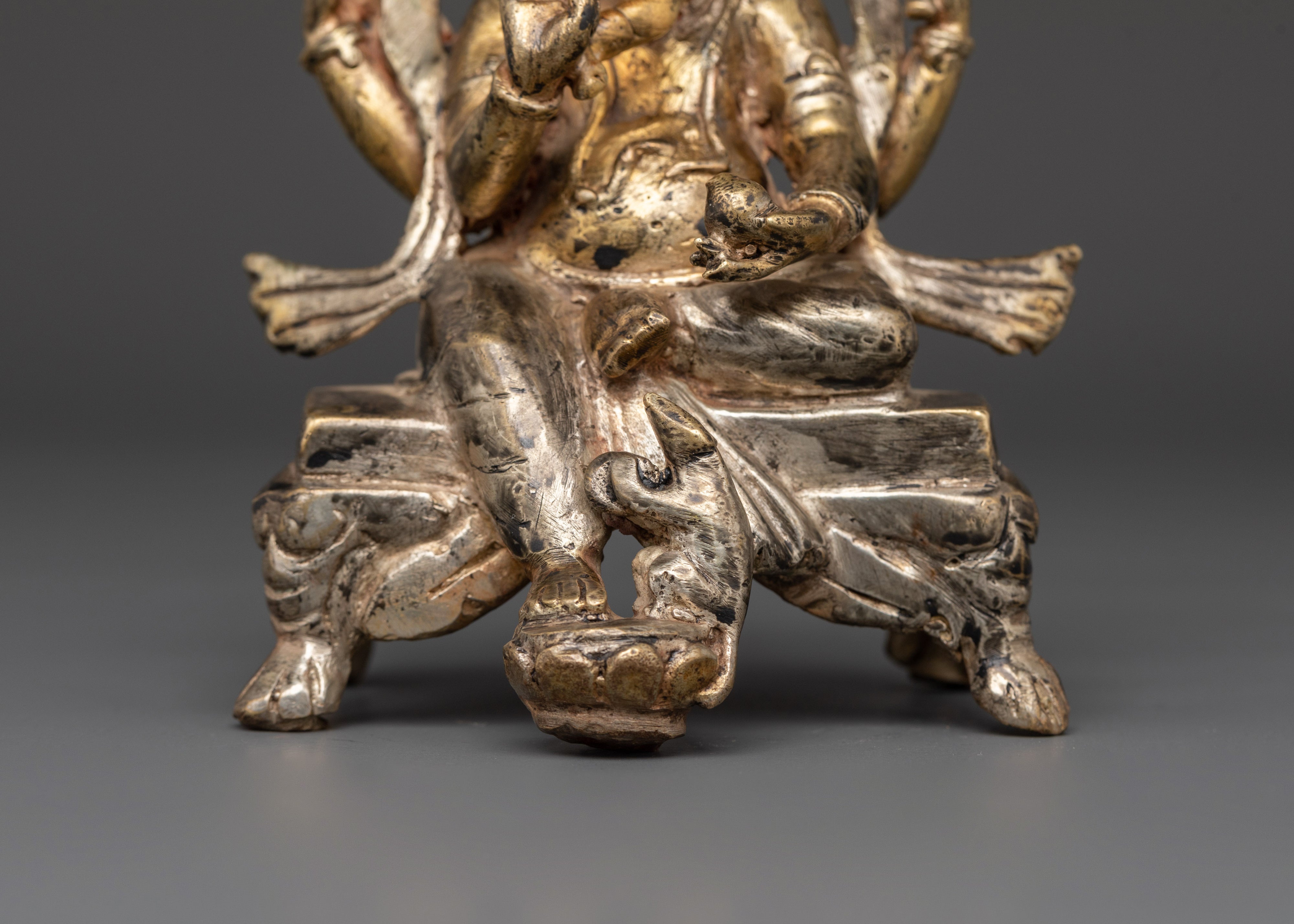 Seated Ganesha Statue | Silver and Gold-Toned Hindu Deity Sculpture