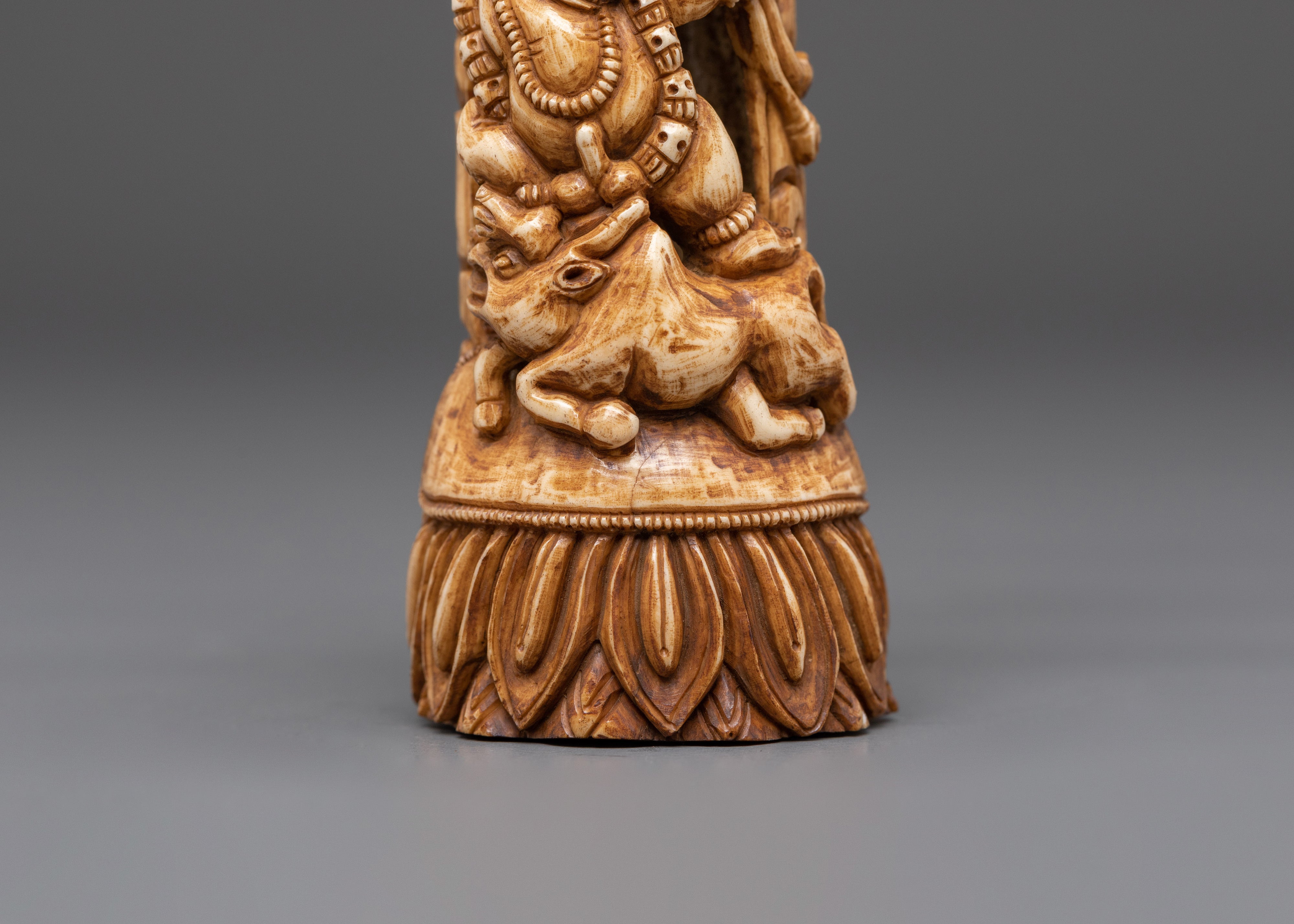 Hand Carved Yamantaka Bone | Wrathful Deity for Decor