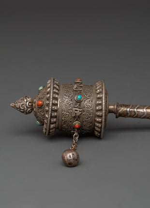 Tibetan Prayer Wheel 92.5% Silver | Handcrafted Spinning Mani Wheel