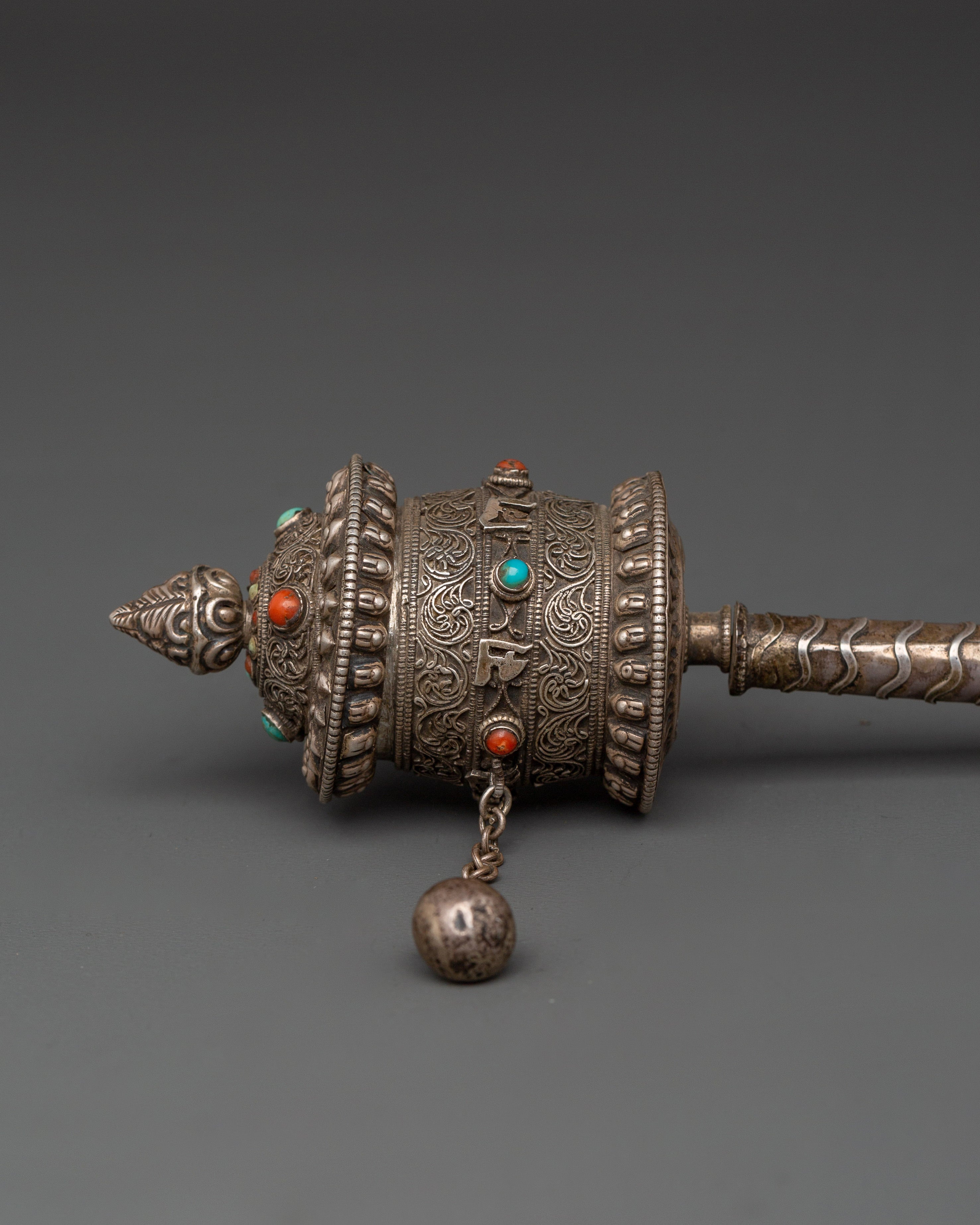 Tibetan Prayer Wheel 92.5% Silver | Handcrafted Spinning Mani Wheel