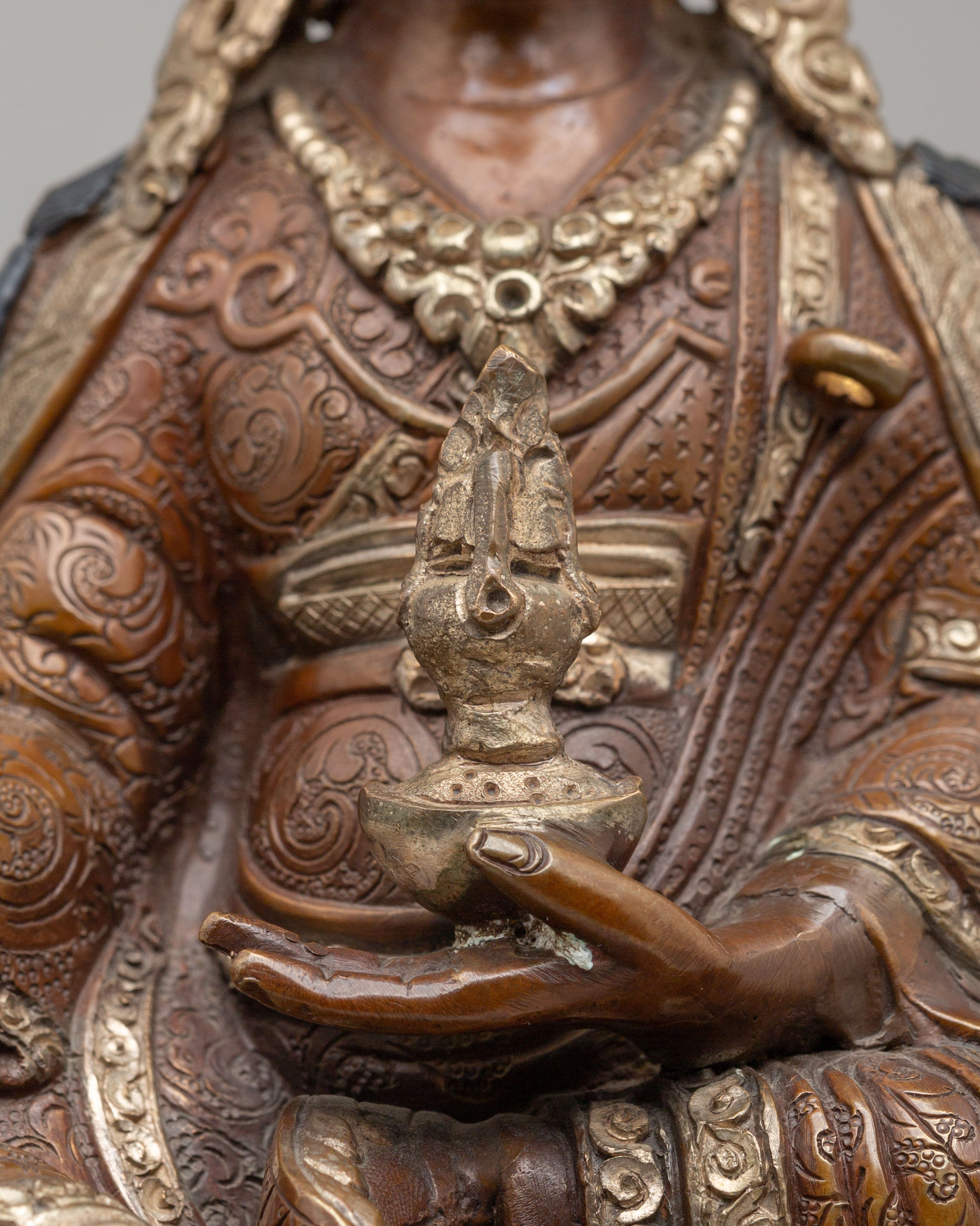 Handcrafted Ritual Guru Rinpoche Statue | Oxidized Copper Meditation Altar Sculpture