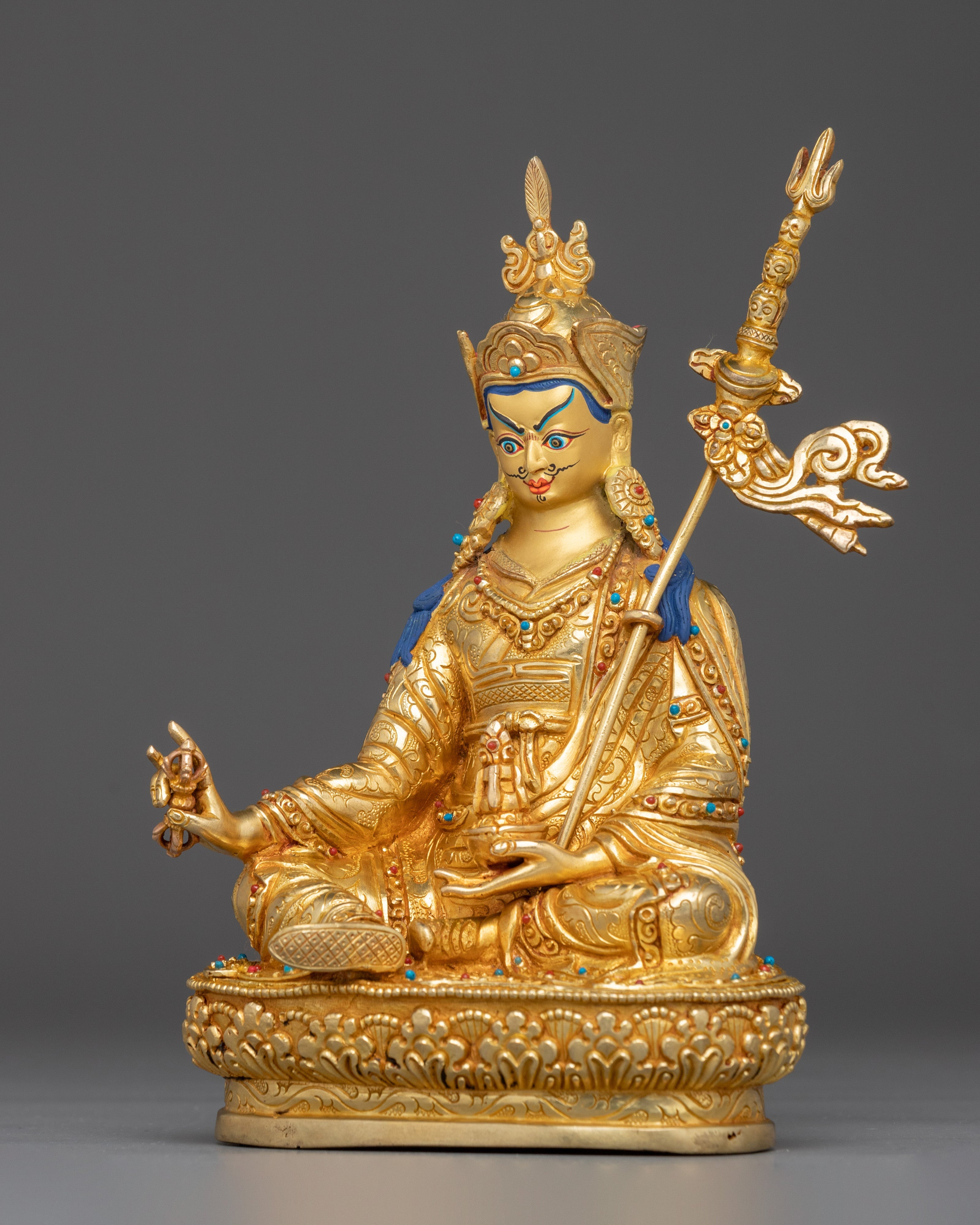 Buddhist Master Padmasambhava Statue | Handcrafted Gold Plated Guru Rinpoche Figure