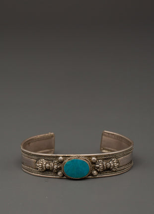 Handcrafted Silver Turquoise Inlaid Bracelet | Meaningful Spiritual Silver Bracelet