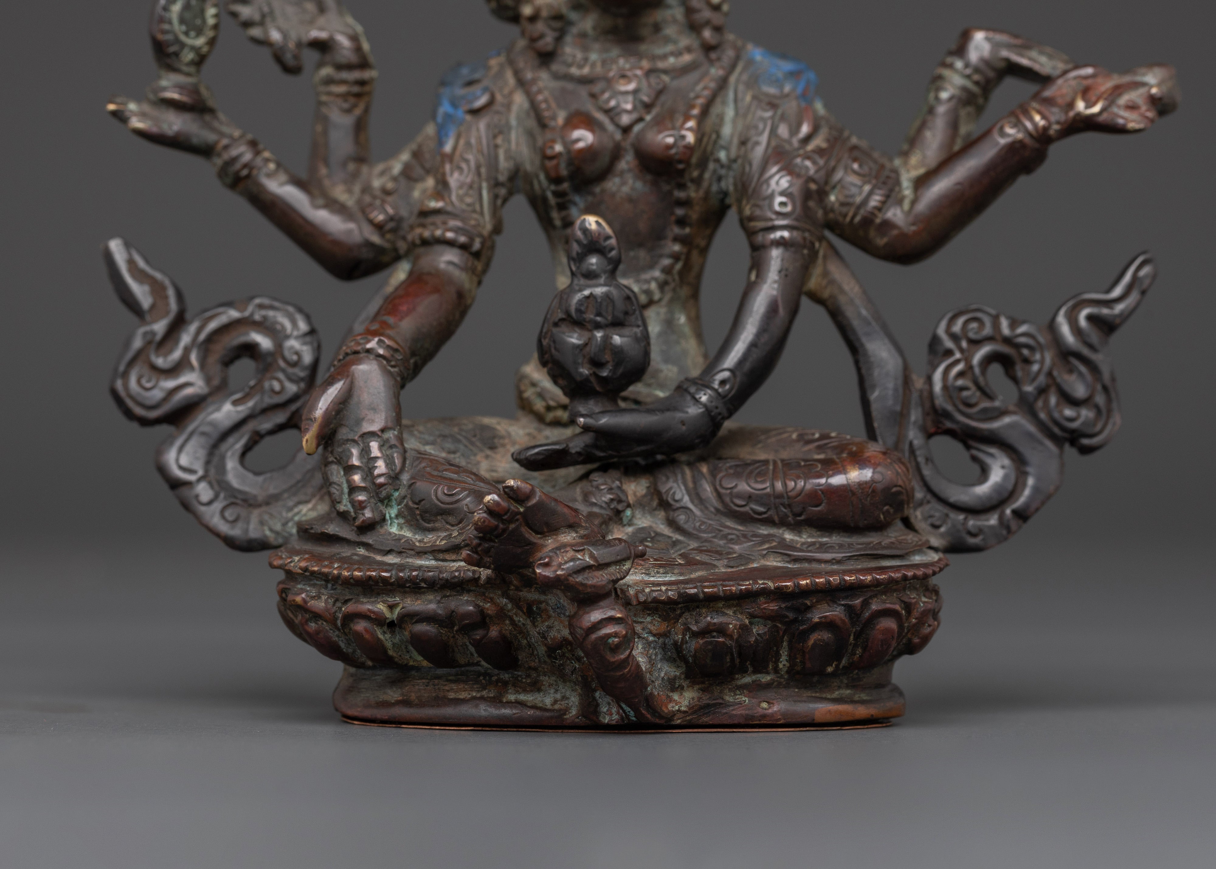 Handcrafted Tibetan Vashudhara Deity Statue | Oxidized Copper Goddess Sculpture