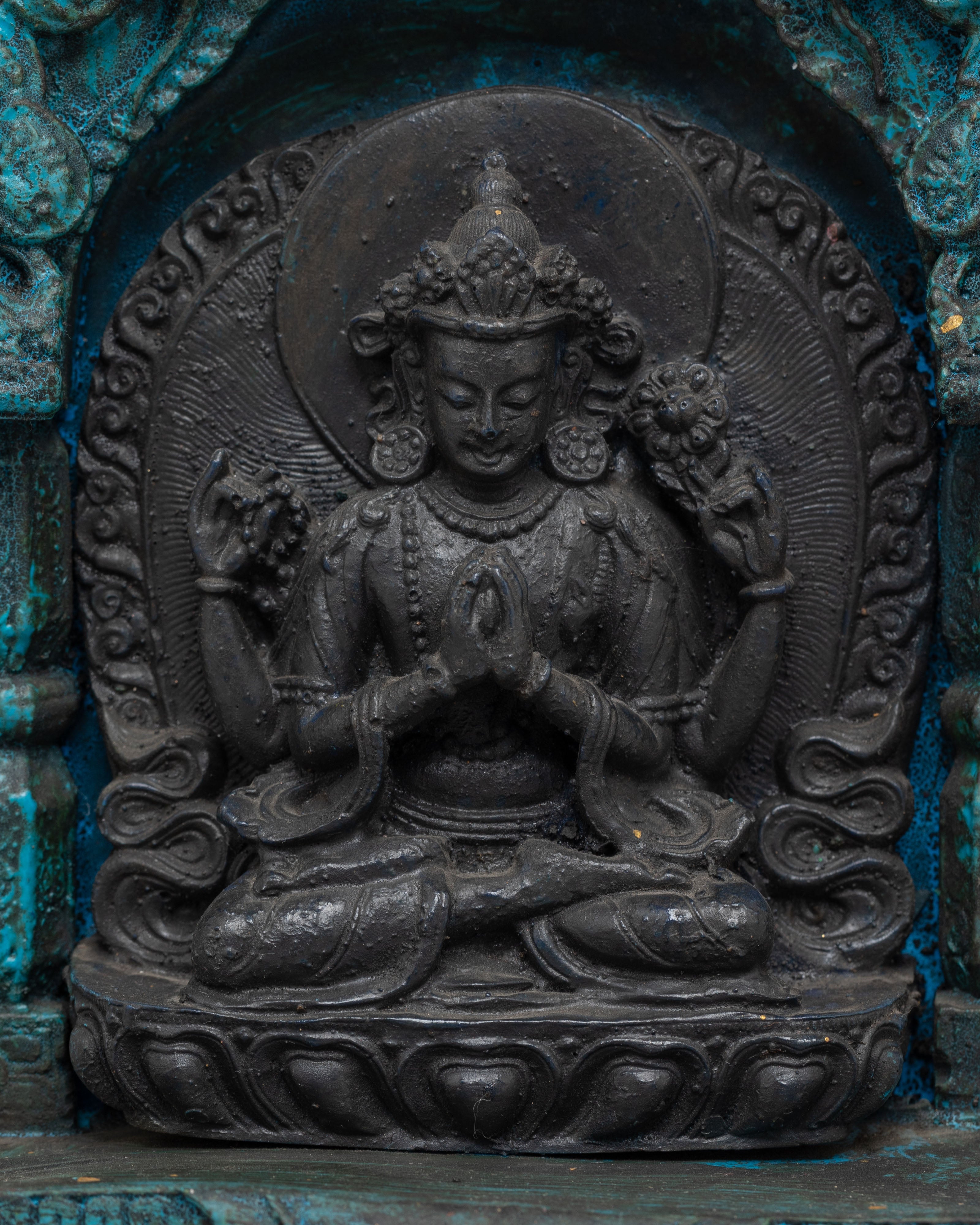 Handmade Chenrezig Bodhisattva Statue for Altar | Tibetan Avalokiteshvara Shrine Art
