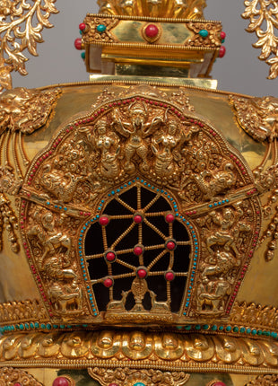 Handcrafted Gold-Plated Tibetan Stupa | Perfect for Altars and Spiritual Decor