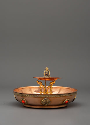 Tibetan Water Offering Set | Copper Plate & Pot for Rituals