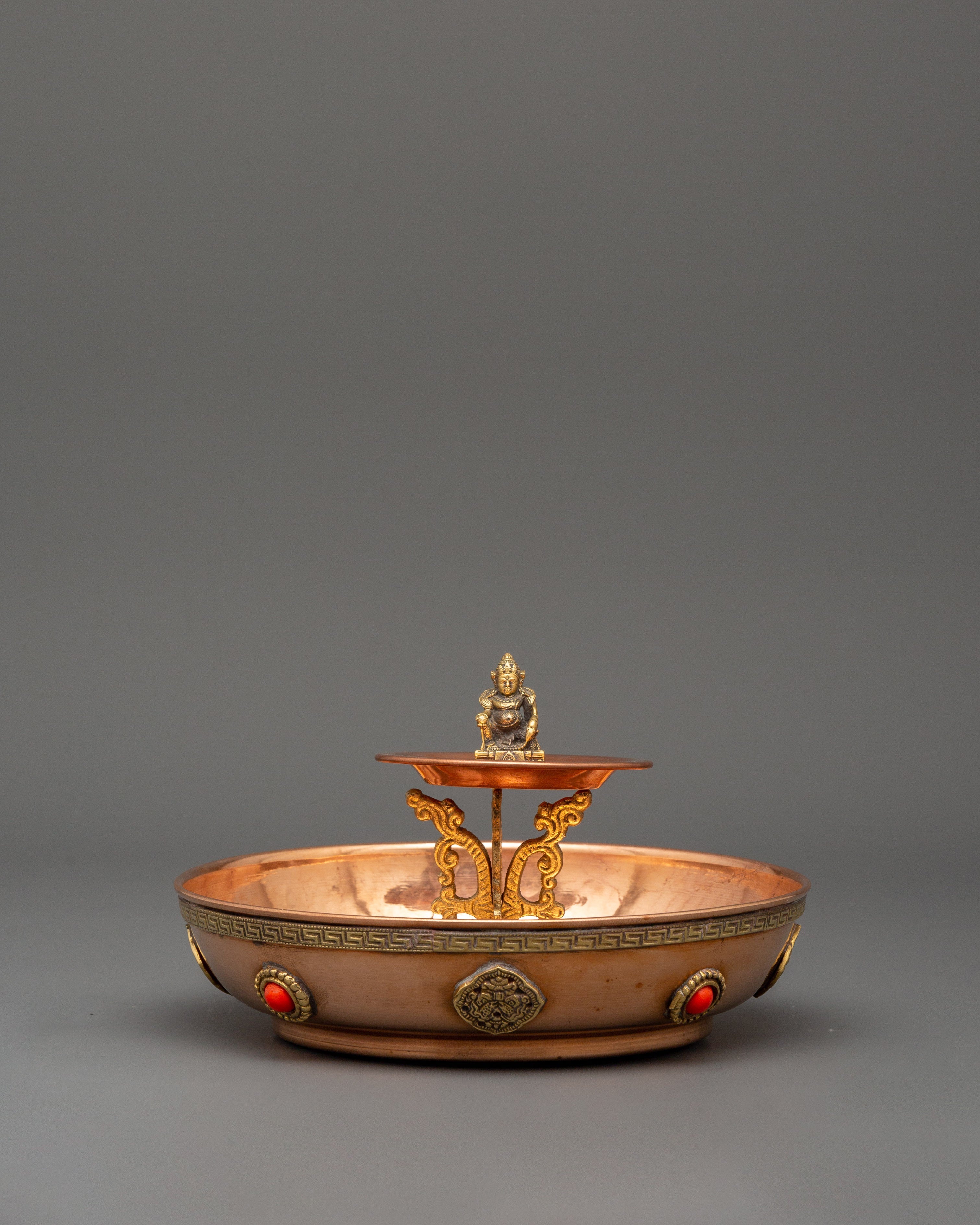 Tibetan Water Offering Set | Copper Plate & Pot for Rituals