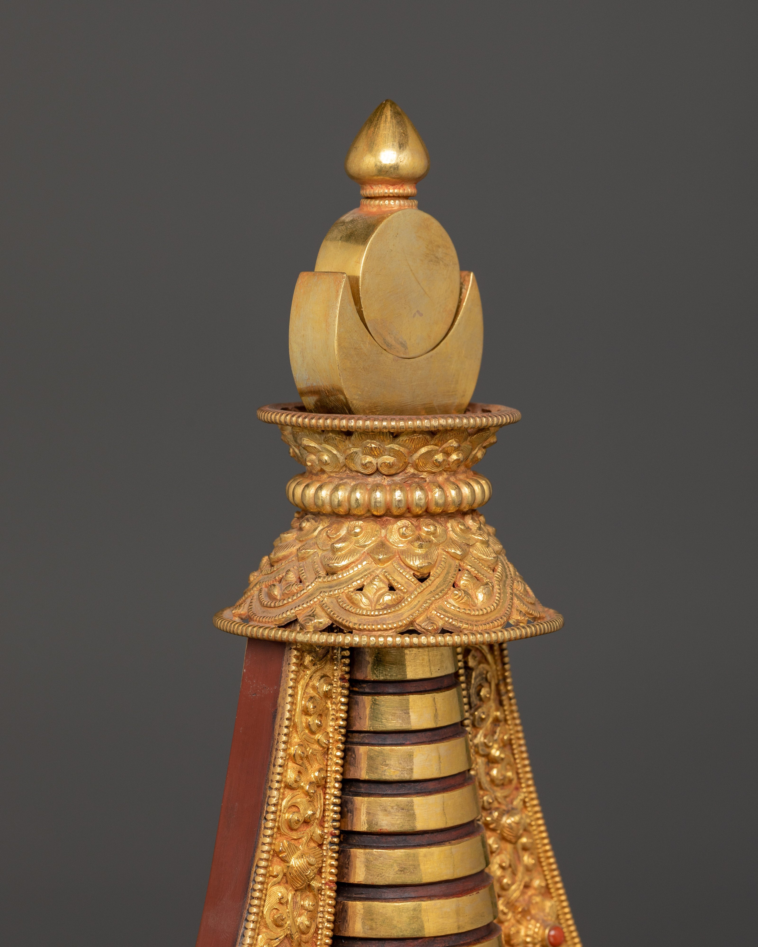 Tibetan Stupa for Home Decor | Gold Plated Copper Sculpture
