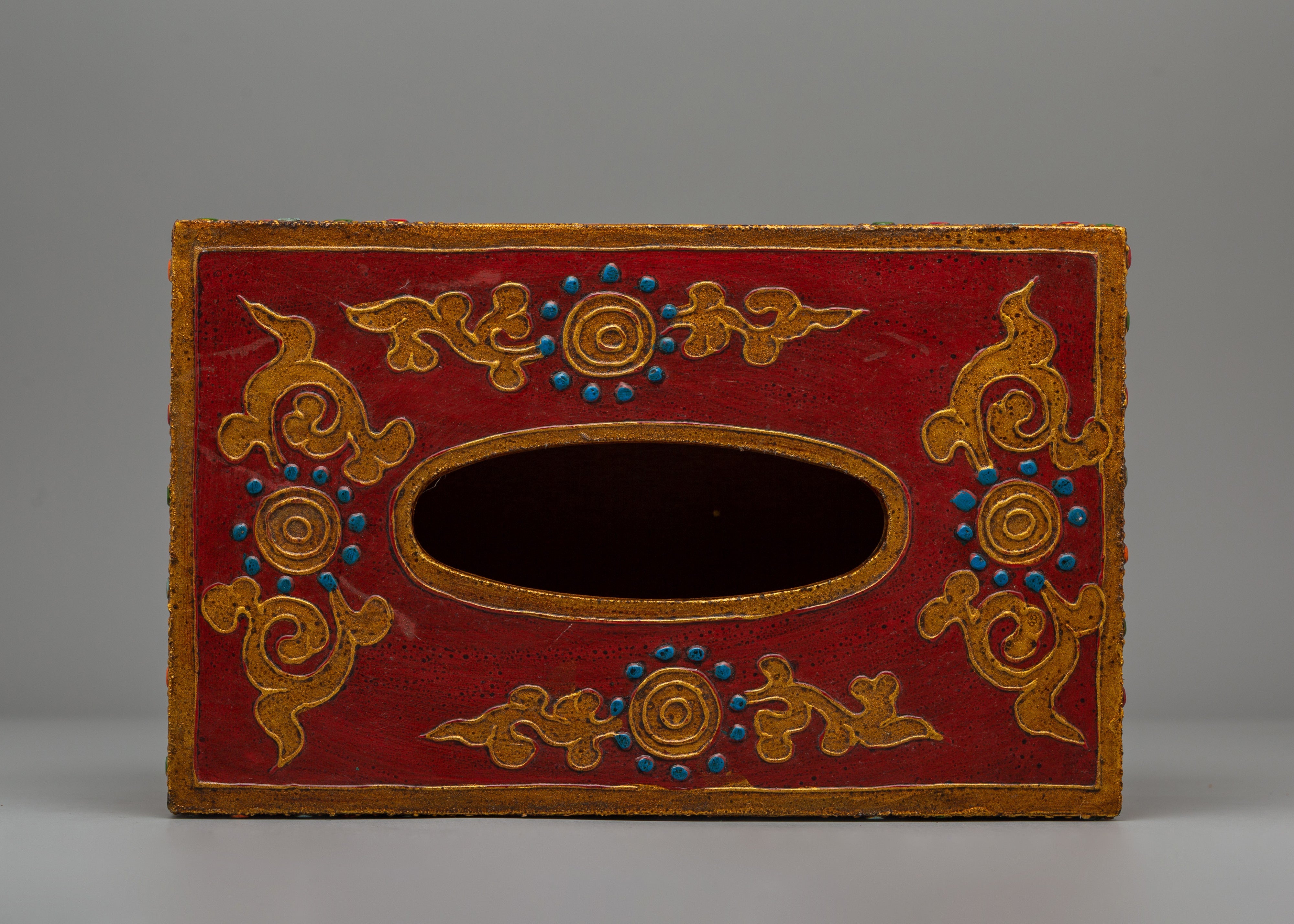Handmade Tibetan Floral Tissue Holder | Painted Wooden Decor