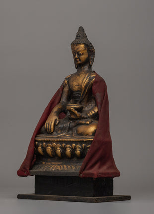 Shakyamuni Buddha Statue for Altar | Handcrafted Wood & Clay Sculpture