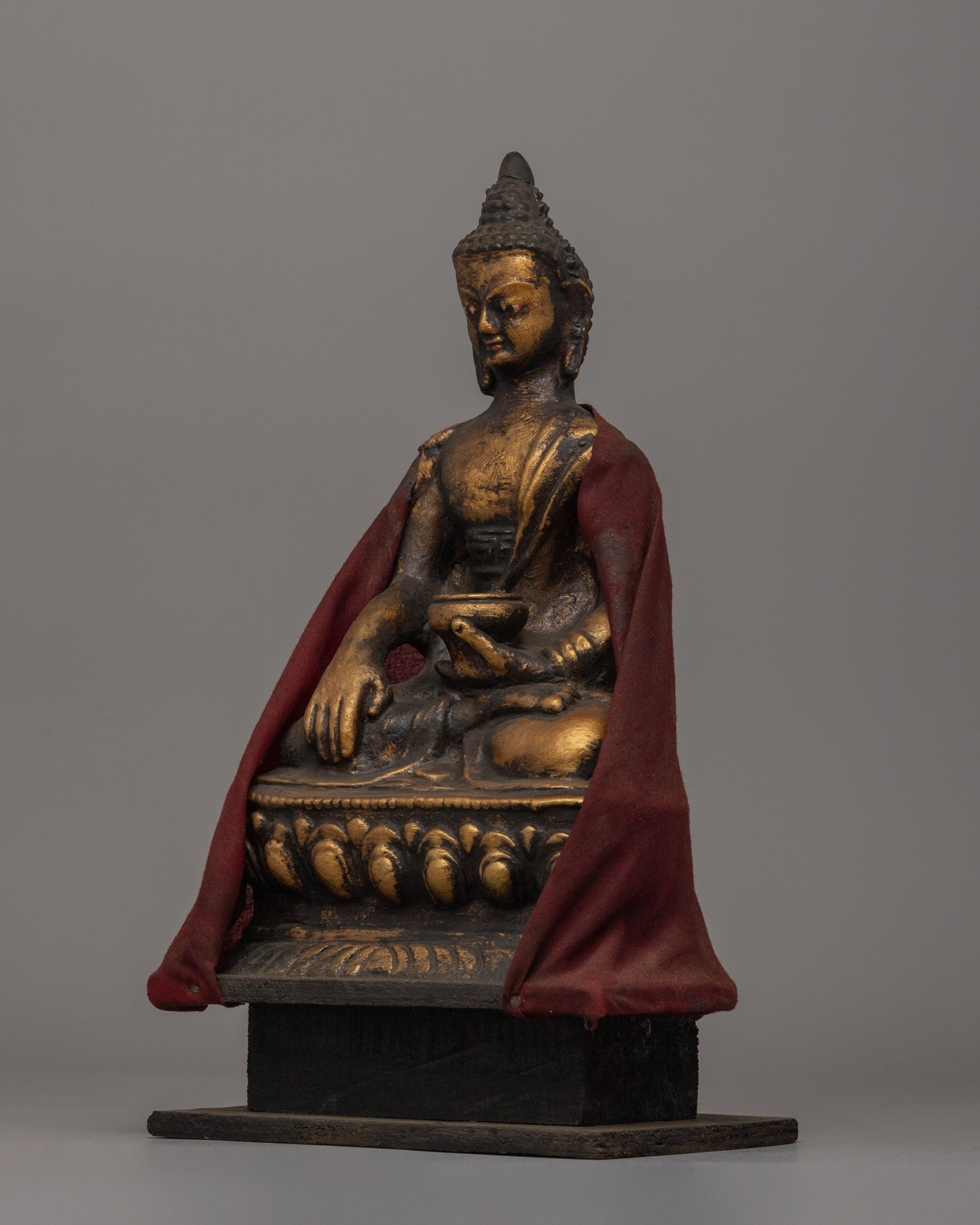 Shakyamuni Buddha Statue for Altar | Handcrafted Wood & Clay Sculpture