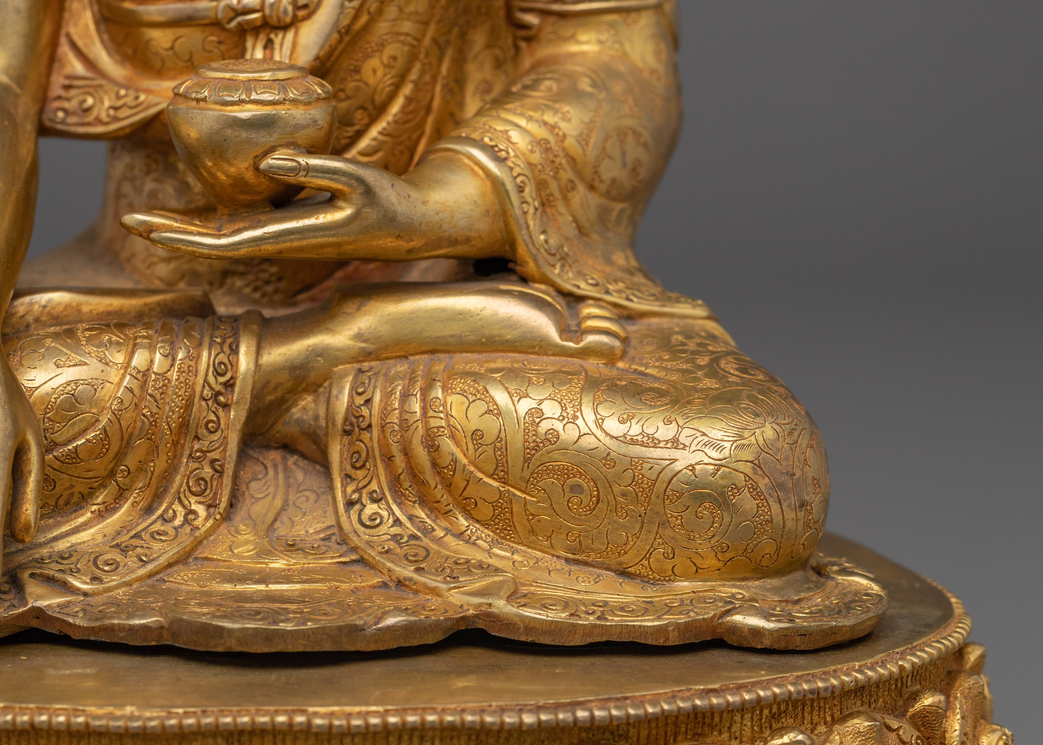 Copper Shakyamuni Buddha in Bhumisparsha Murda | Fire Gold Plated