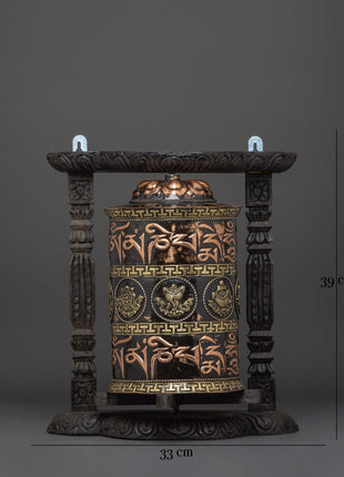 Engraved Copper Tibetan Prayer Wheel | Spiritual Ritual Decor