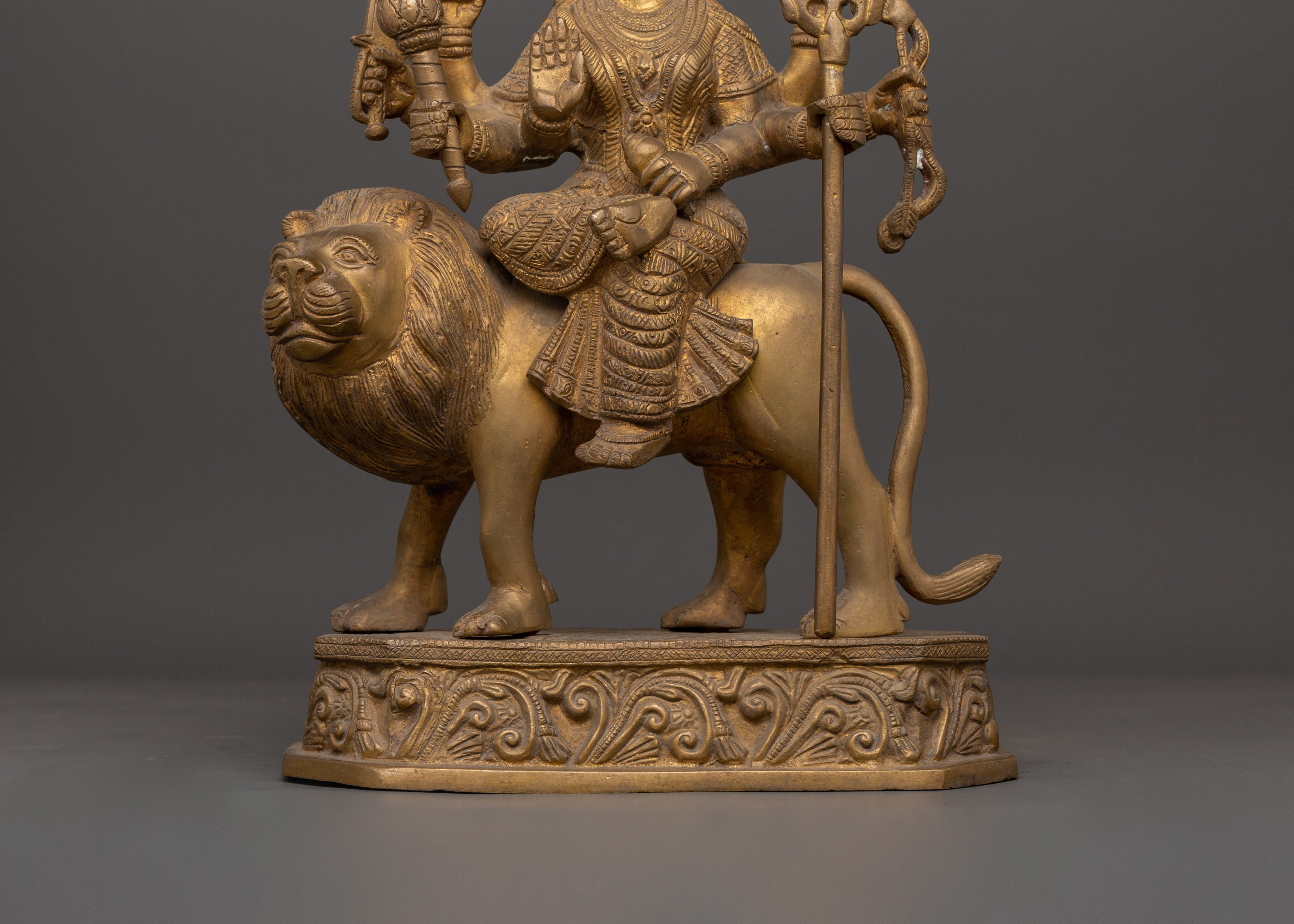 Mighty Goddess Durga Brass Statue | Hindu Deity on Lion