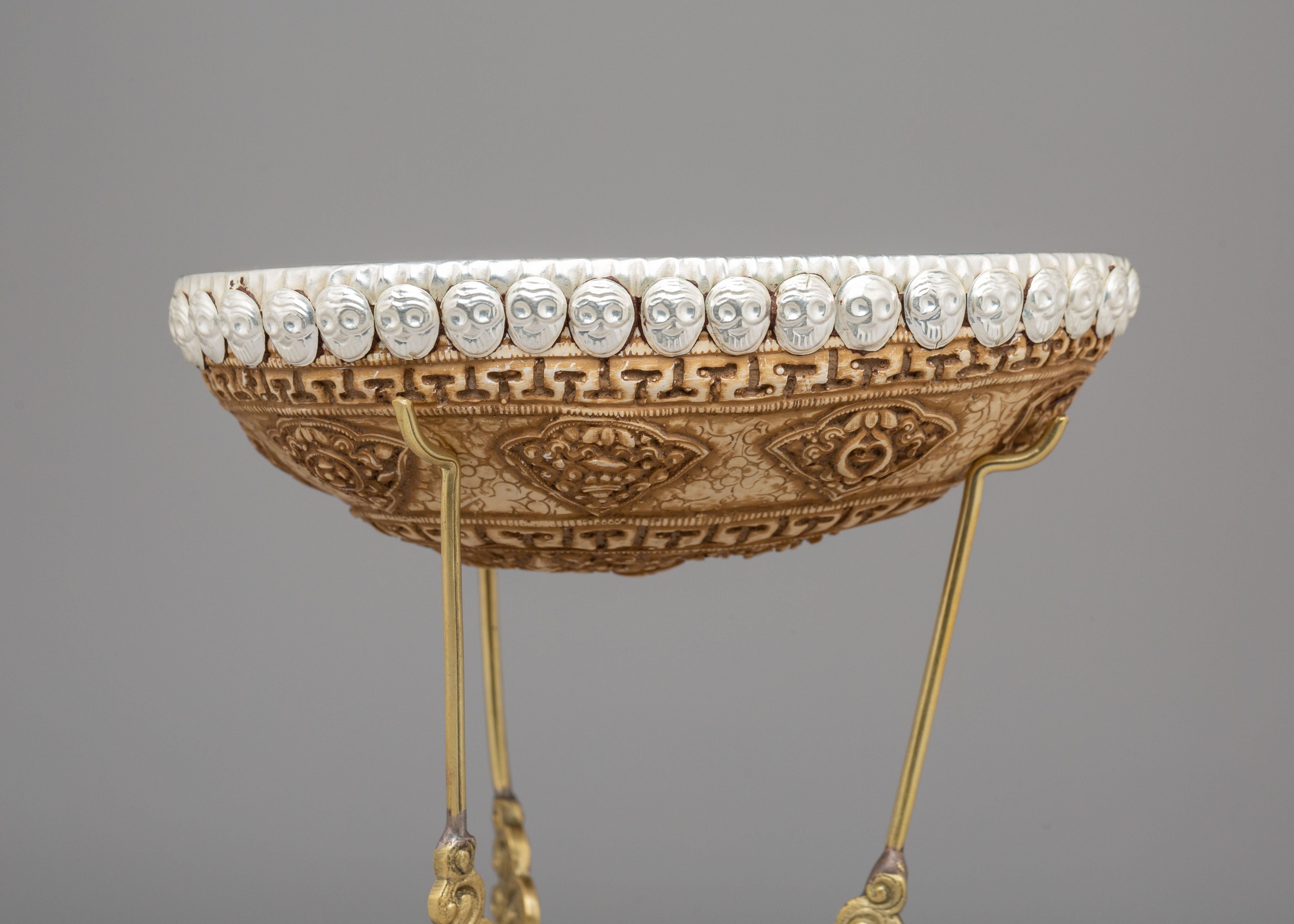 Buddhist Skull Cup with Stand | Kapala Ritual Tool for Spiritual Ceremonies