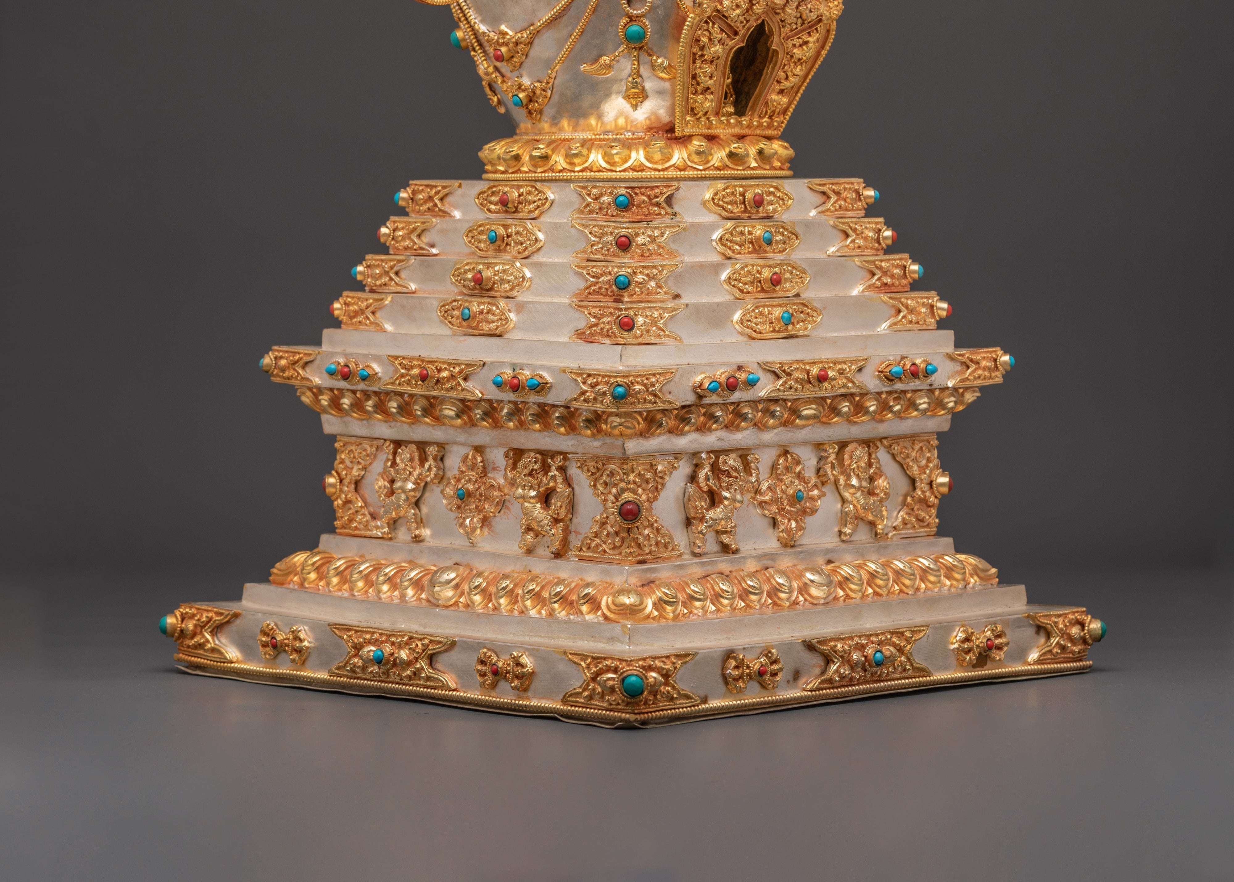 Gold Plated Buddhist Shrine Stupa | Sacred Spiritual Monument for Meditation