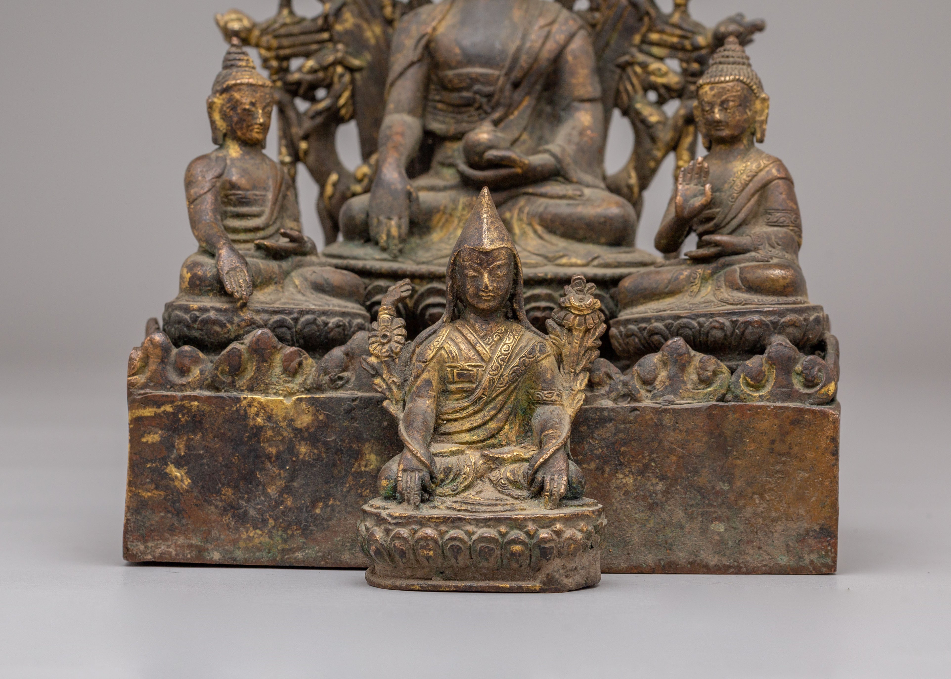 Buddha With Attendant Deities Sculpture | Sacred Altar Figure