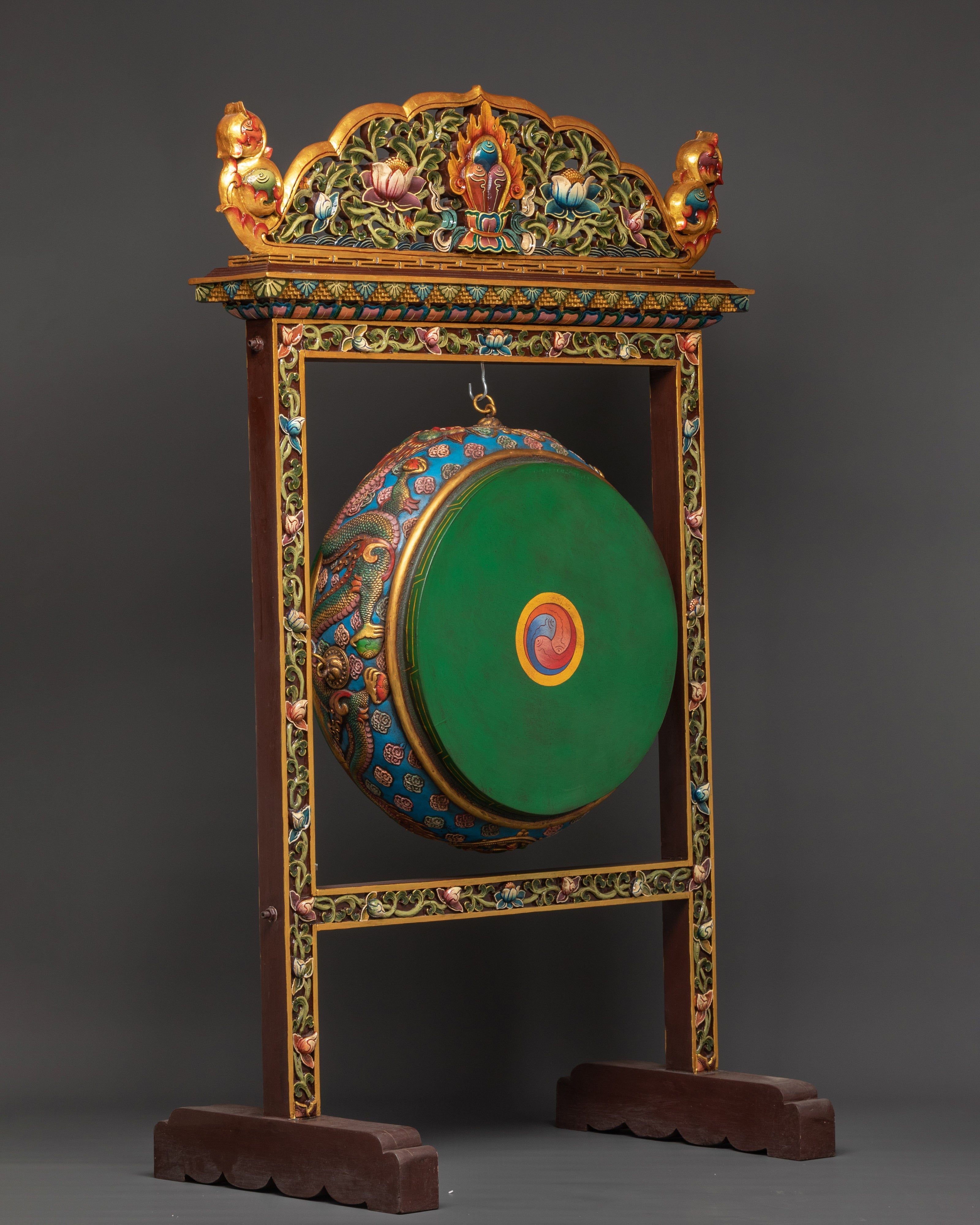 Traditional Tibetan Drum | Handmade Himalayan Drum with Dragon Motif
