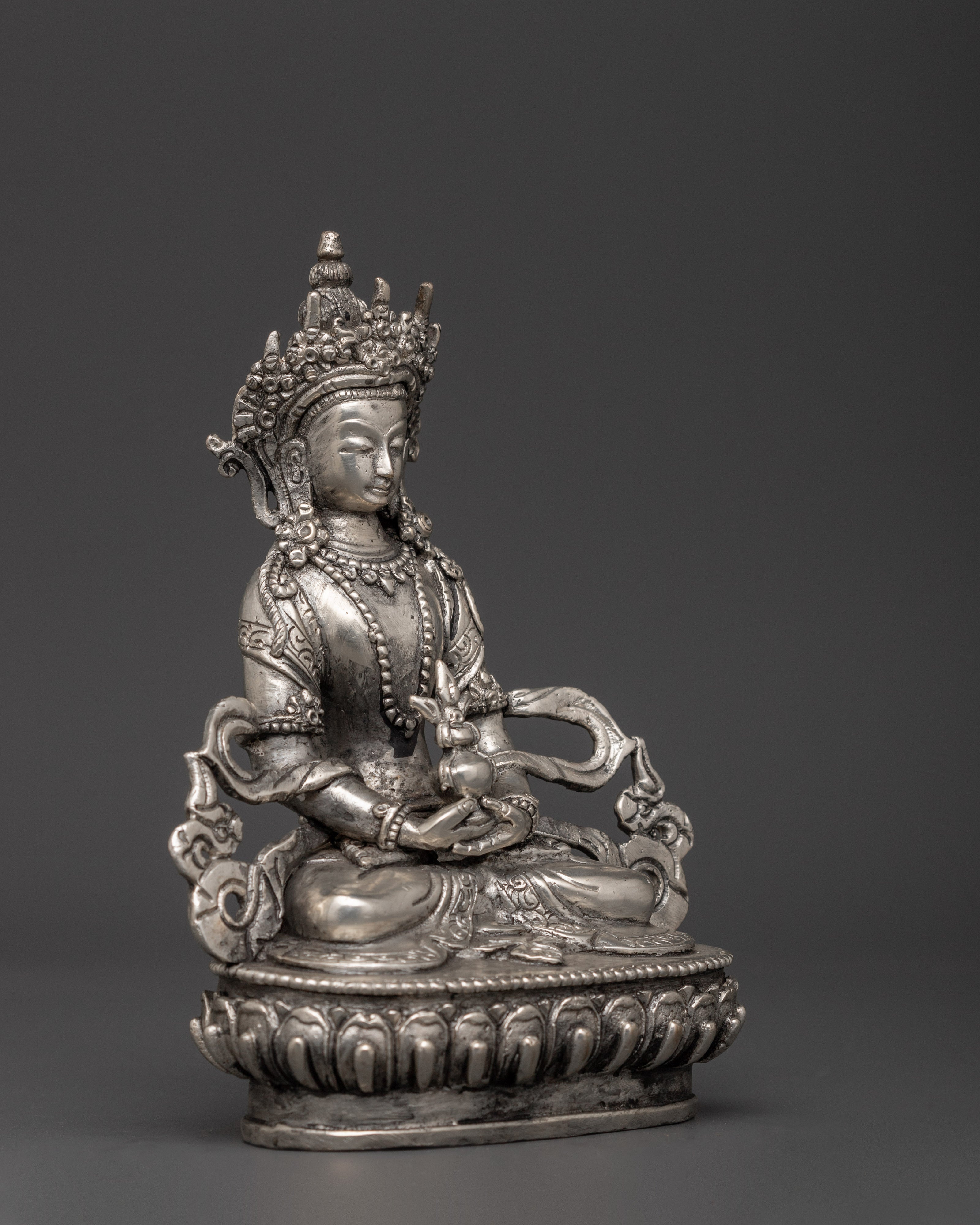 Amitayus Copper Body Silver Plated Statue | Buddhist Meditation Decor