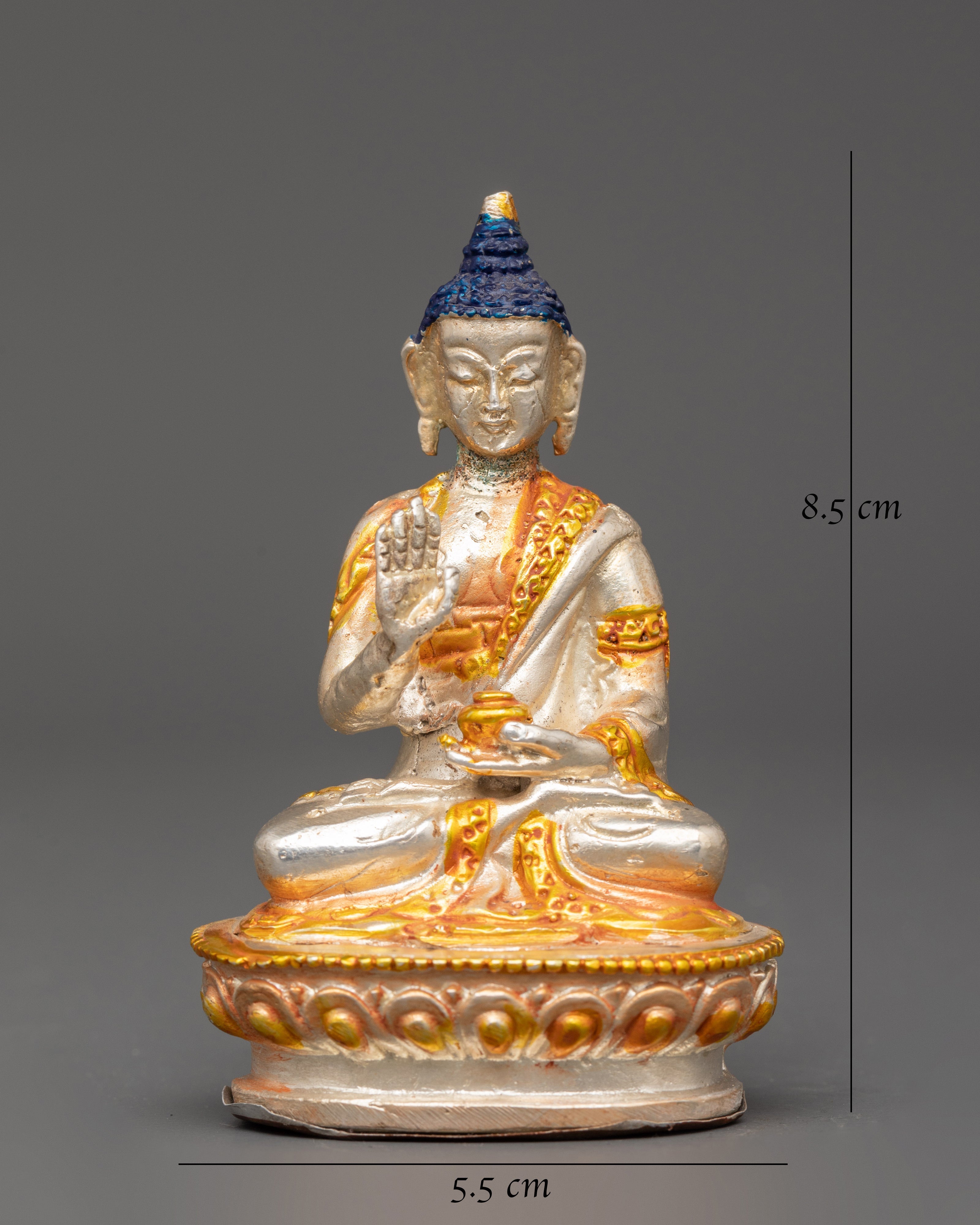 Amogasiddhi Buddha Statue | Brass Figure with Silver & Gold Plating