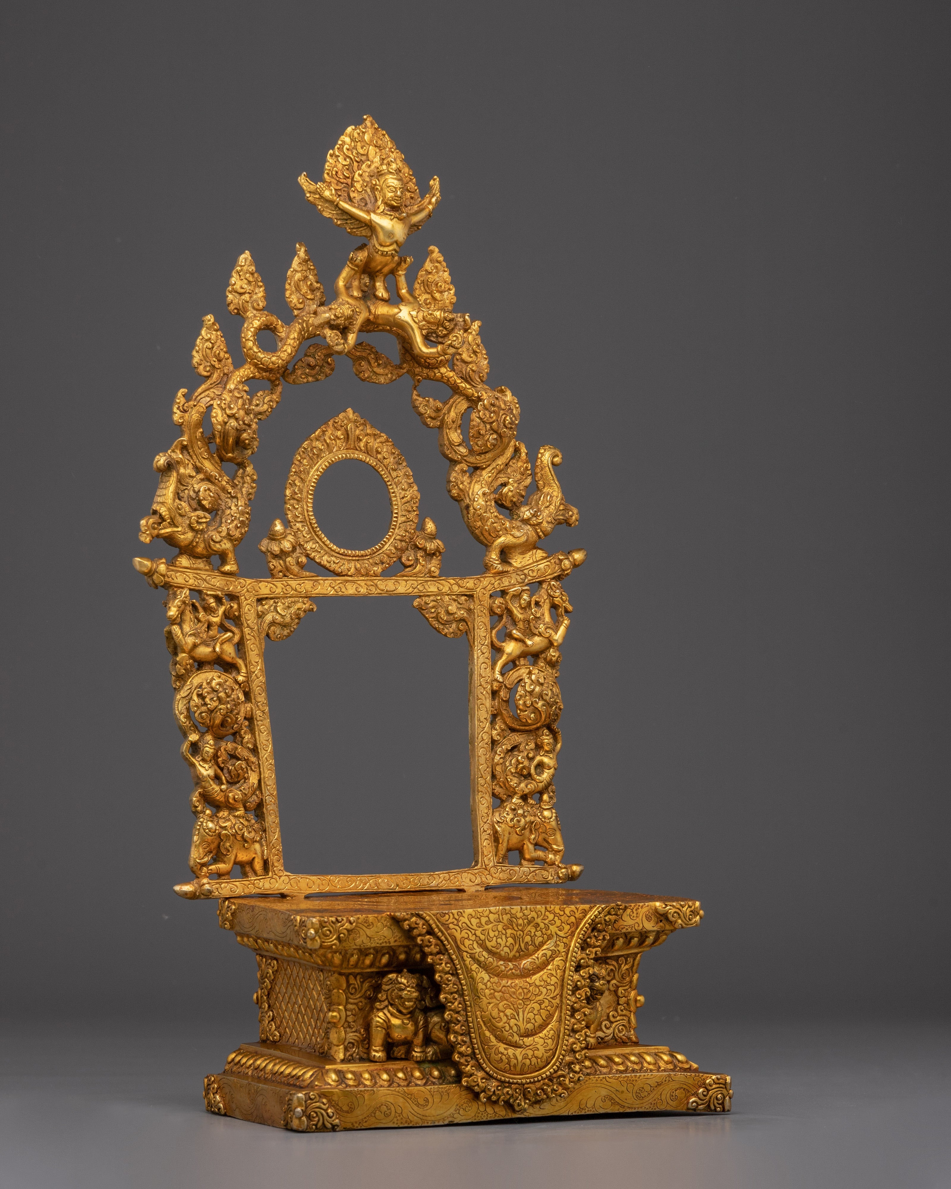 Gold-Plated, Copper Throne with Garuda | Sacred Ritual Throne for Shrine and Altar
