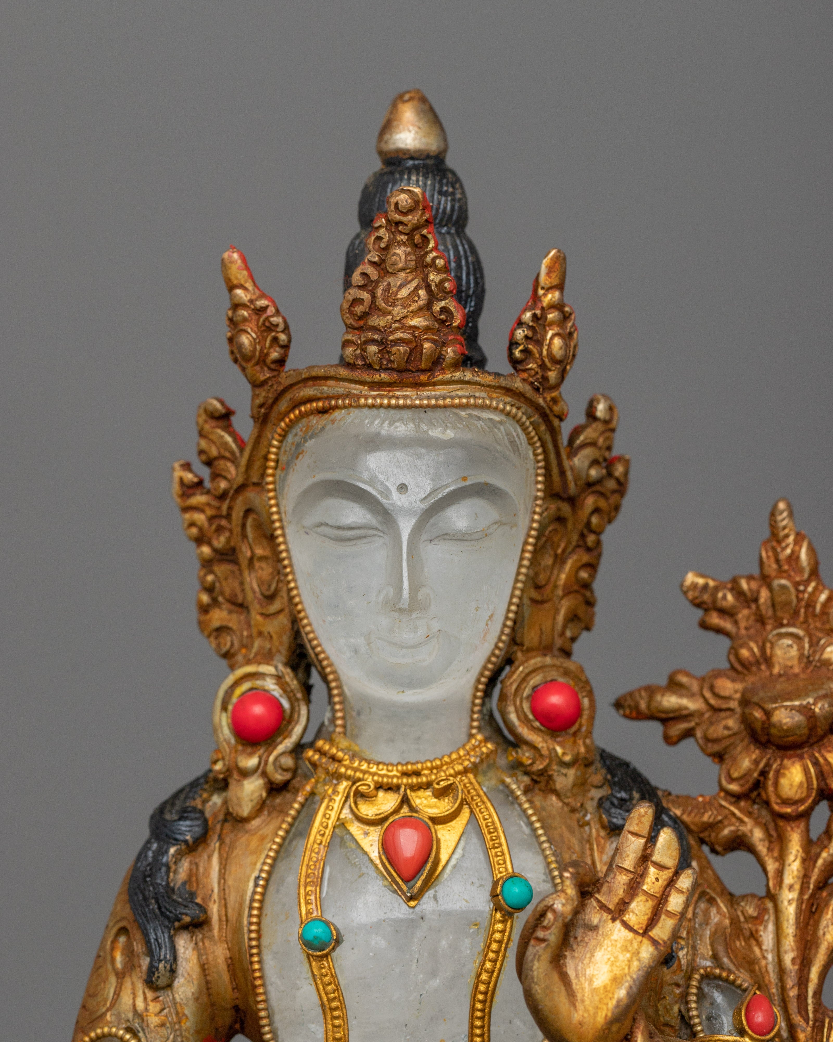 Sacred Avalokiteshvara Sculpture | Radiant Gemstone Buddhist Artwork