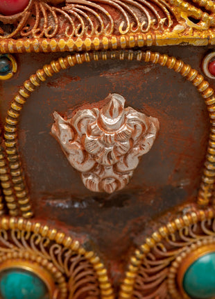 Crystal Dhupur Rice Pot | Handcrafted Copper Pot with Filigree and Gold Plating