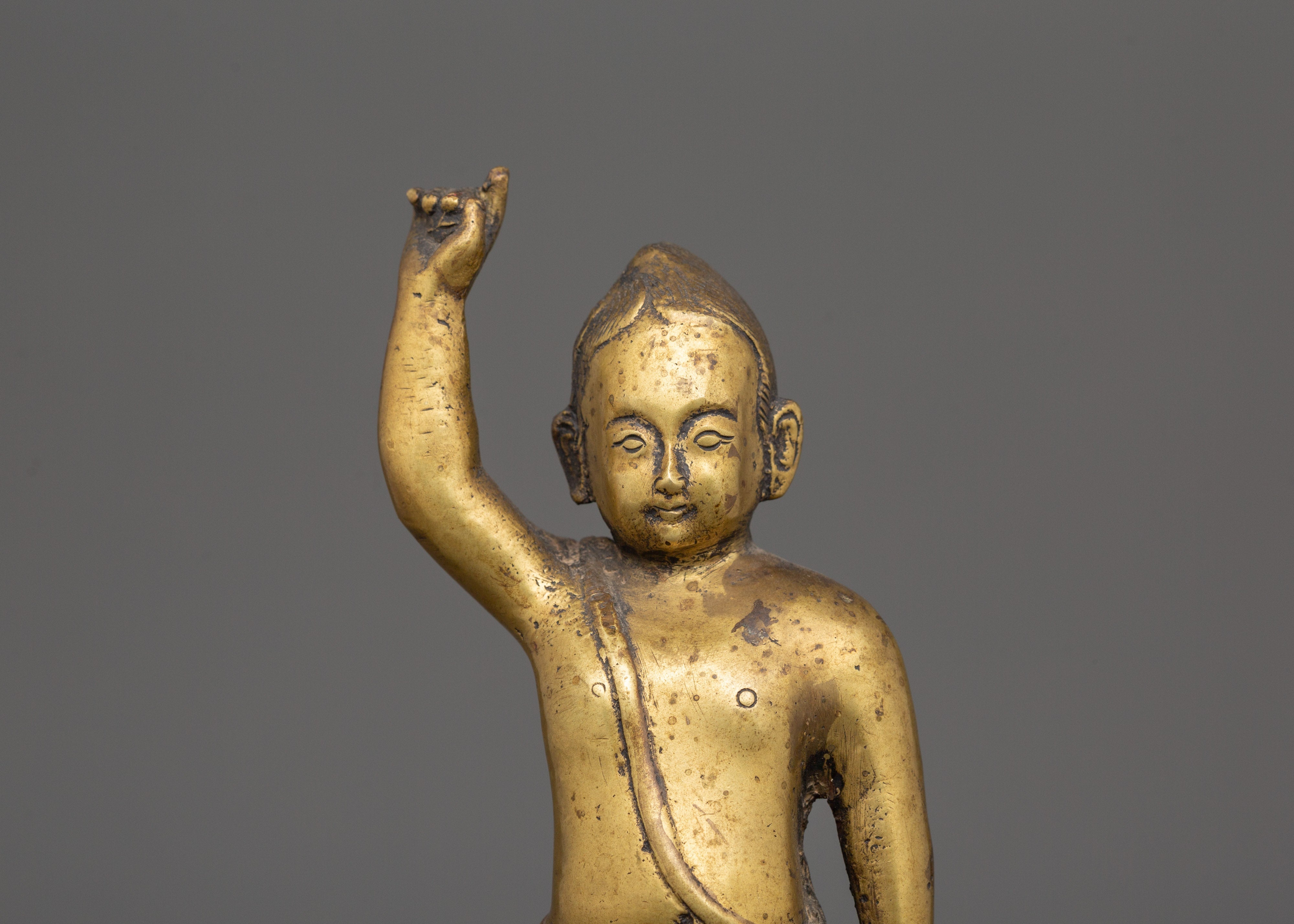 Handcrafted Siddhartha Gautam Statue | Brass Standing Buddha in Birth Gesture Pose