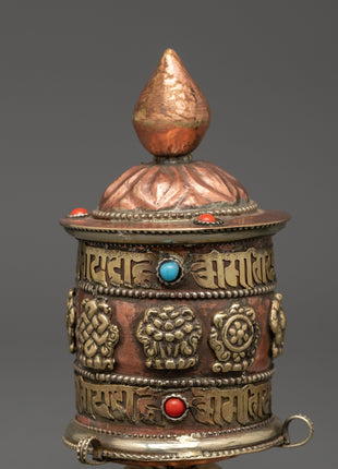 Spinning Mantra Wheel | Handcrafted Tibetan Prayer Wheel with Copper Body