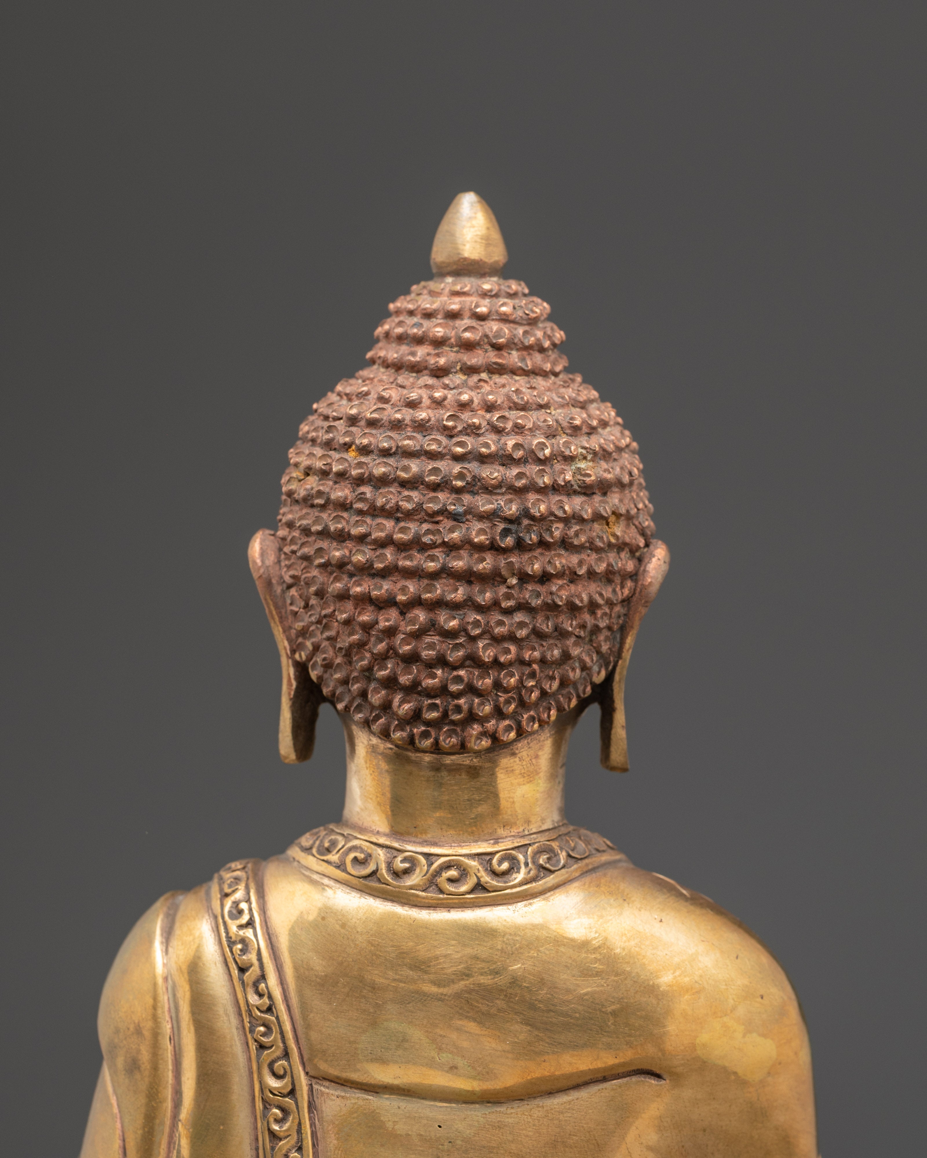 Traditional Shakyamuni Buddha Figurine | Gold Plated Copper Meditation Statue