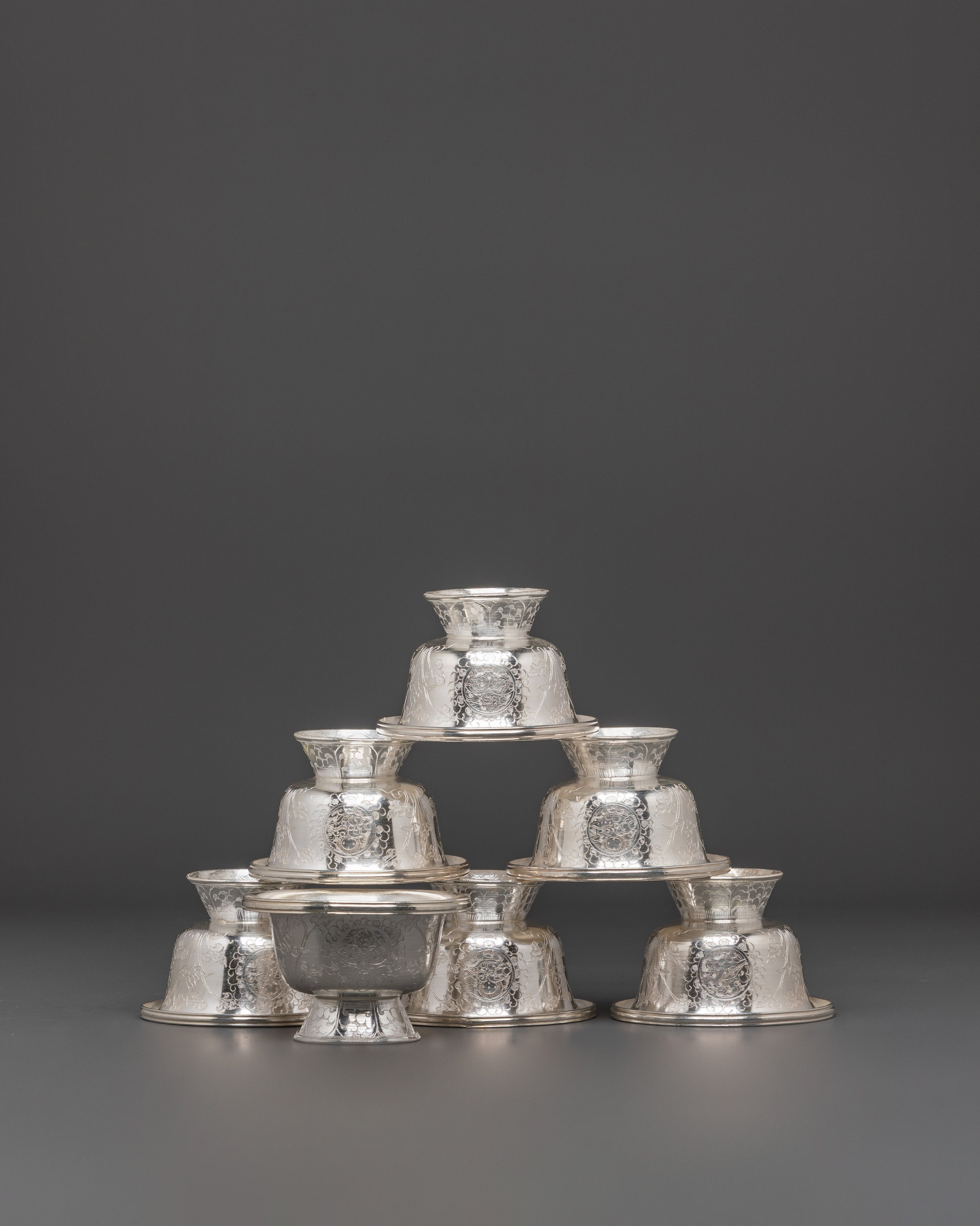Ceremonial Silver Offering Bowls Set | Sacred Offering Bowls For Meditation